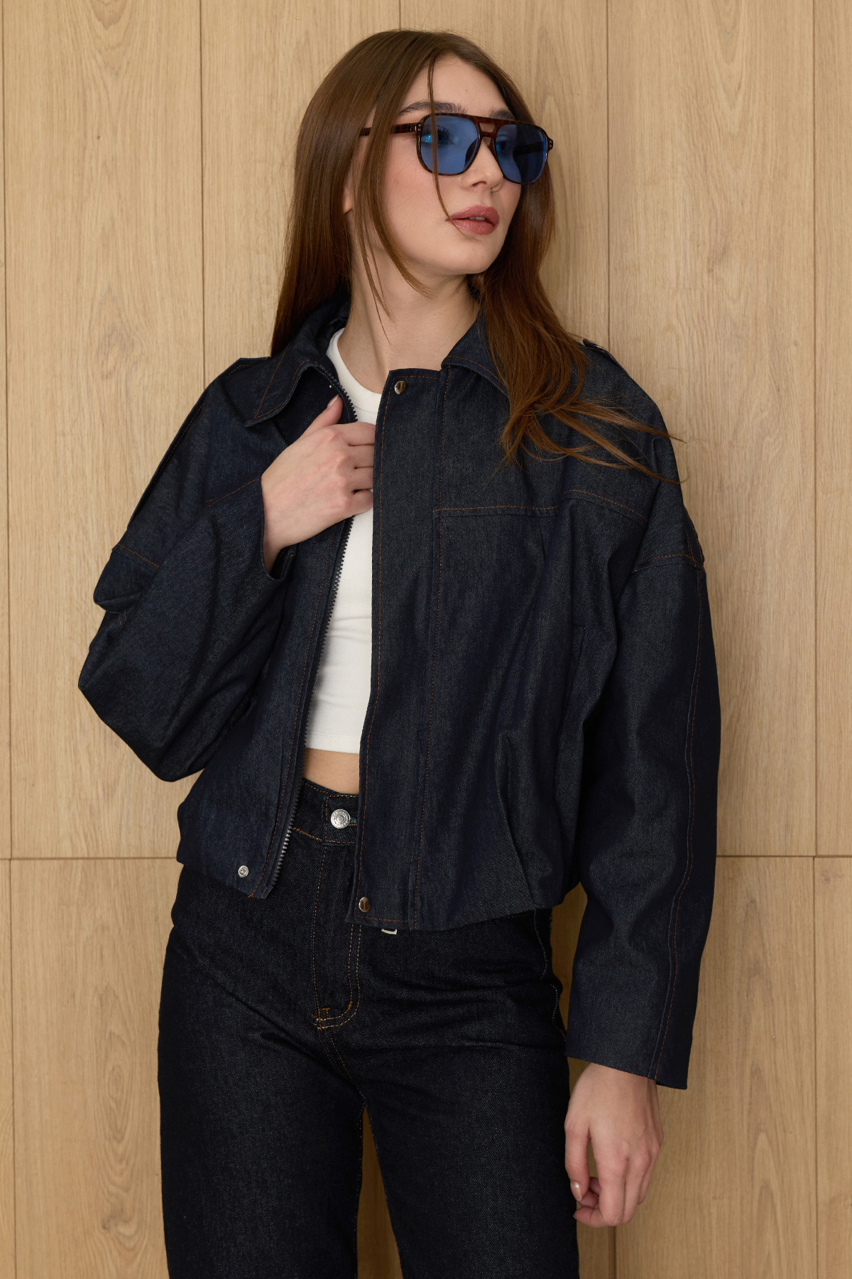 Fullamoda  Fermuarlı Oversize Kot Ceket