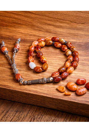 SUFİ TESBİH VE ESANS Yemen Akik Tesbih - 925 Ayar Gümüş Püsküllü & Doğal Taş ...