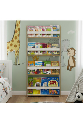 Ratemo Mobilya Montessori Çocuk Kitaplığı – 4 Raflı, MDF Malzeme, Yuvarlatılm...