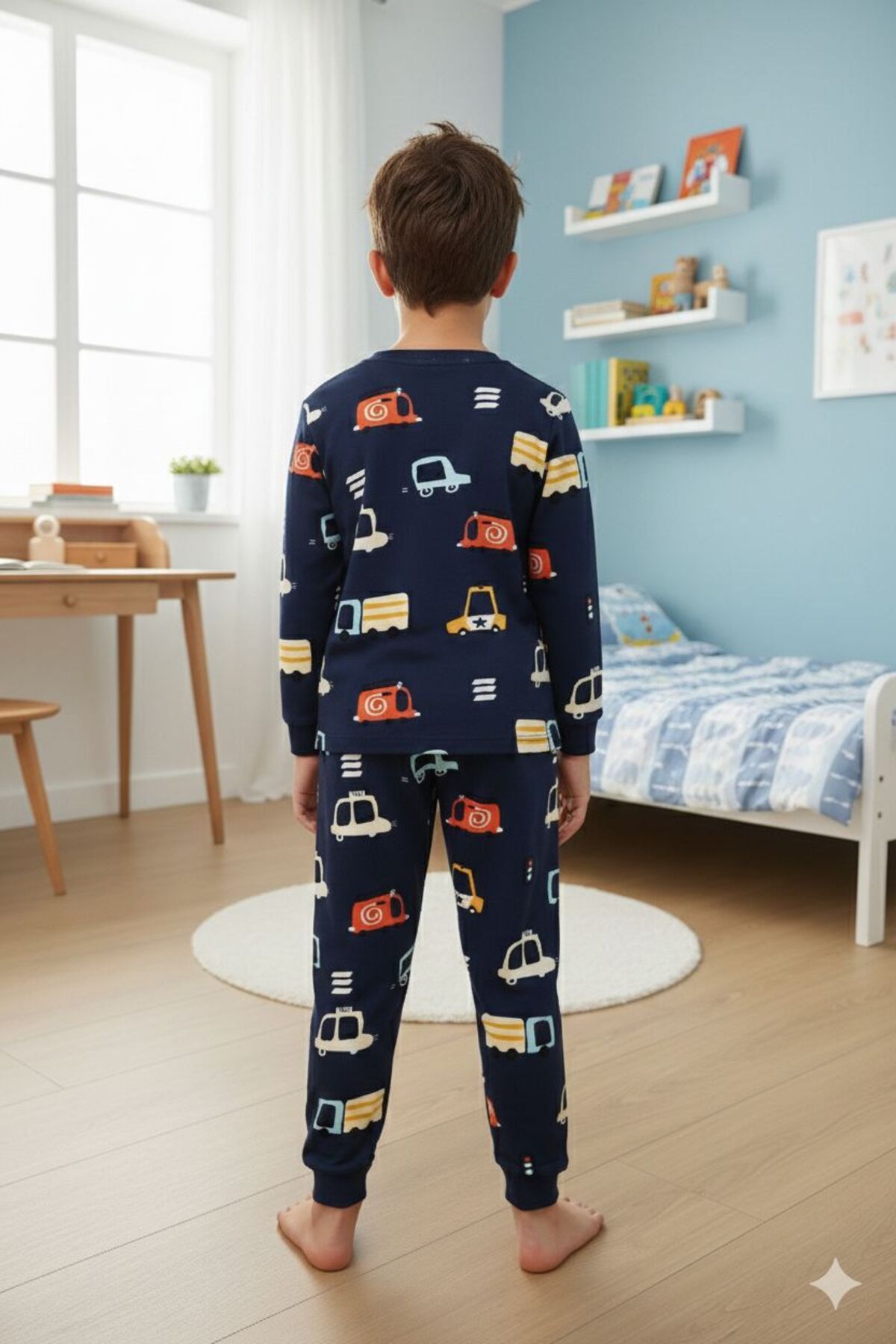 SERRASTIL Erkek Çocuk Kamyon Araba Desenli Pamuklu Pijama Takımı -Uzun Kollu Lacivert Renk fotoğrafı 4 (önizleme)