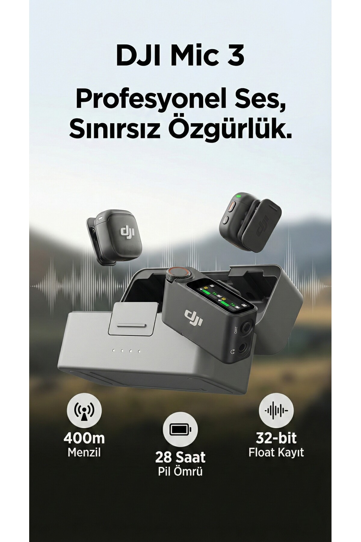 DJI Mic 3 (2 TX + 1 RX + Charging Case) | İthalatçı Garantili