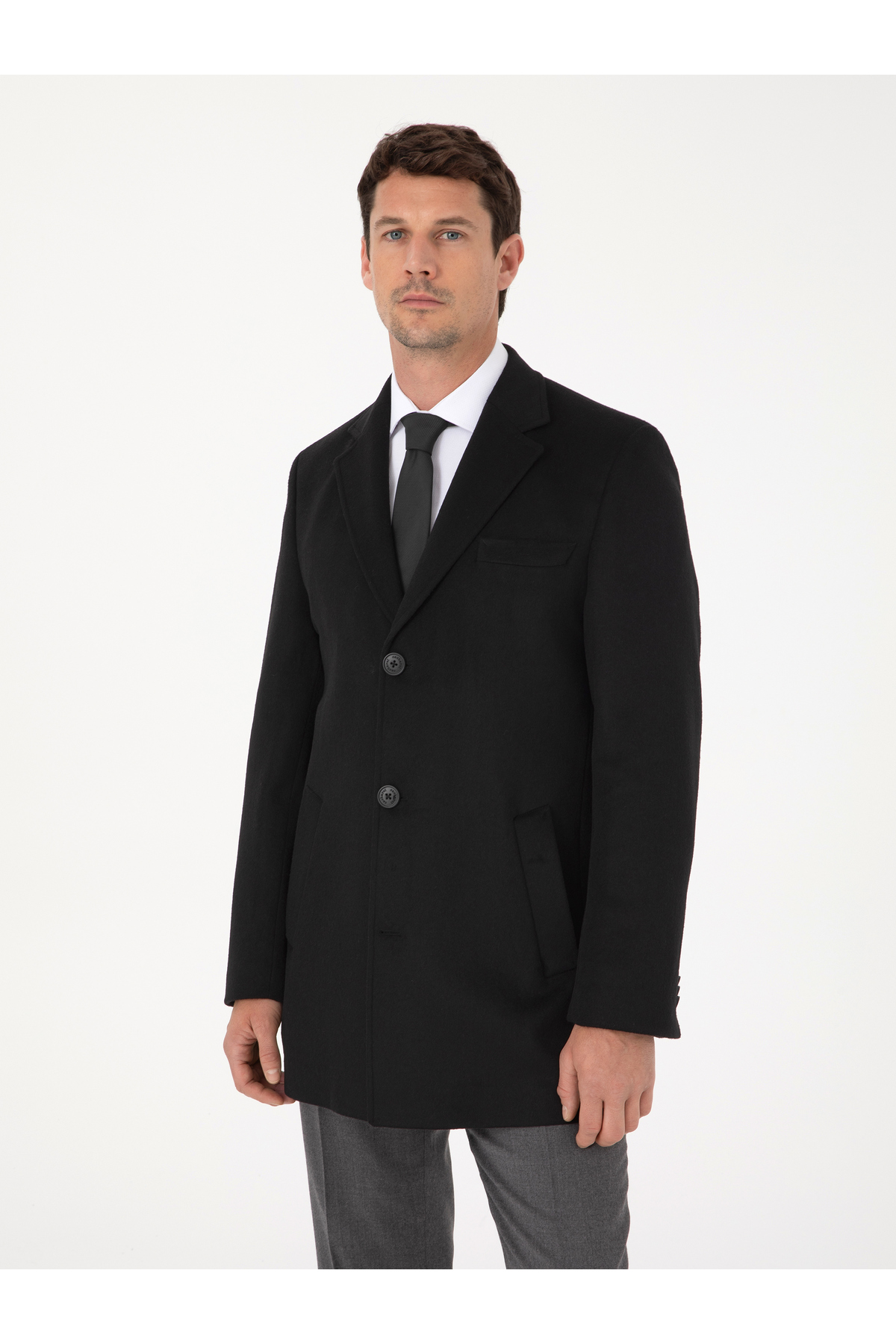 Cacharel  Siyah Ex Slim Fit Yün Karışımlı Palto 50319242-VR046 - Görsel 3