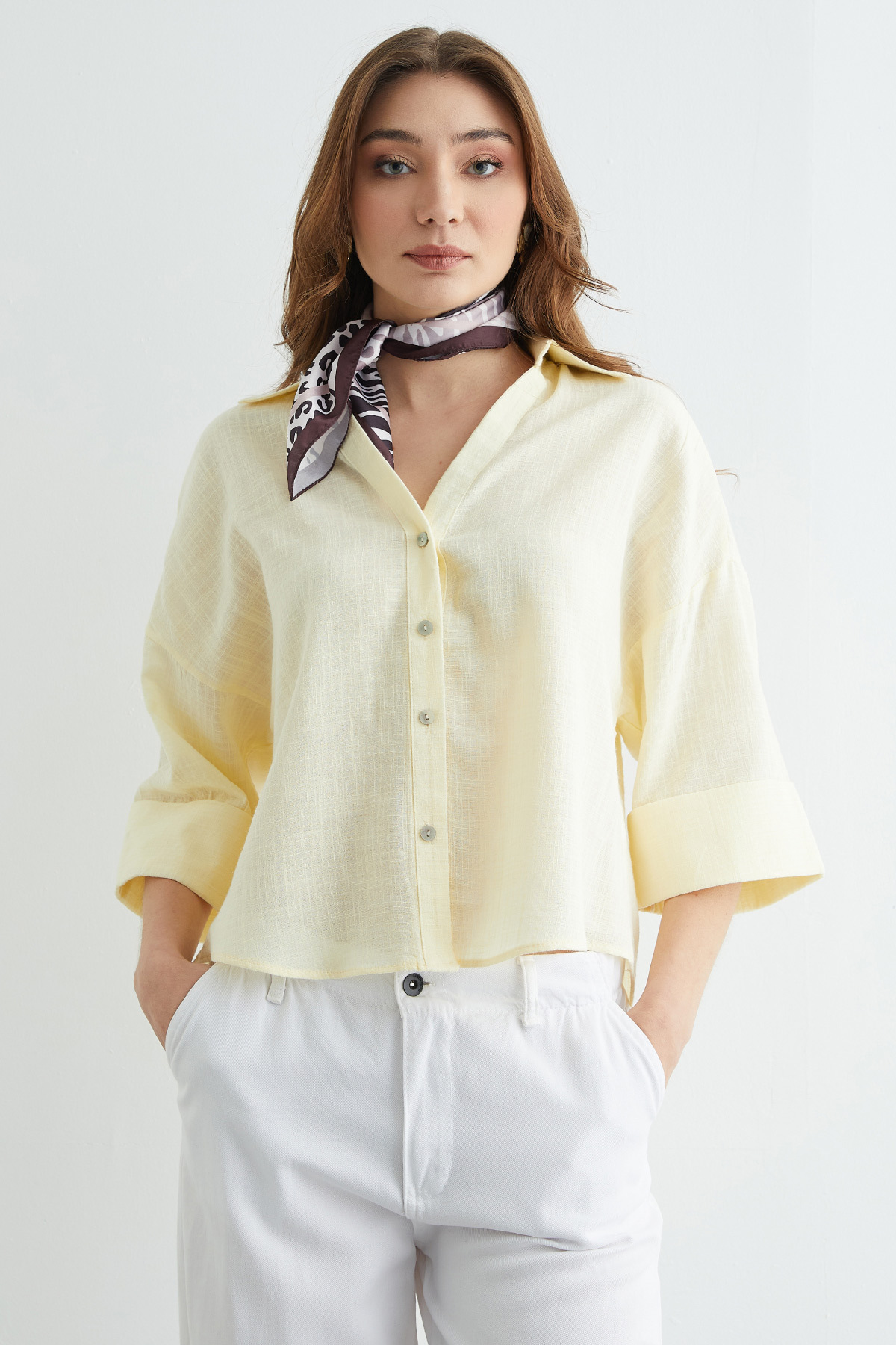Fulla Moda Linen Look Capri Sleeve Shirt