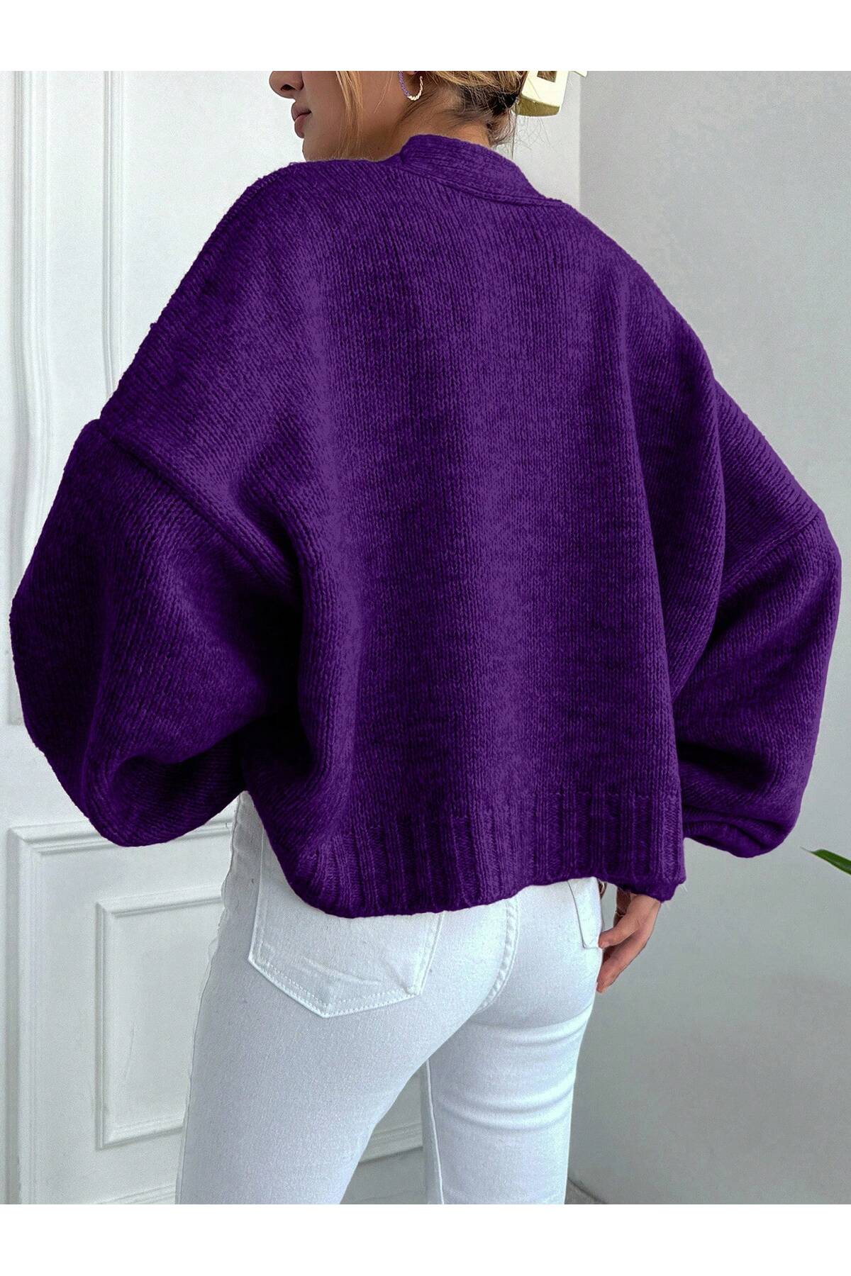 ALTINER TRİKO  KADIN MOR RENK OVERSİZE TRİKO HIRKA - Görsel 2