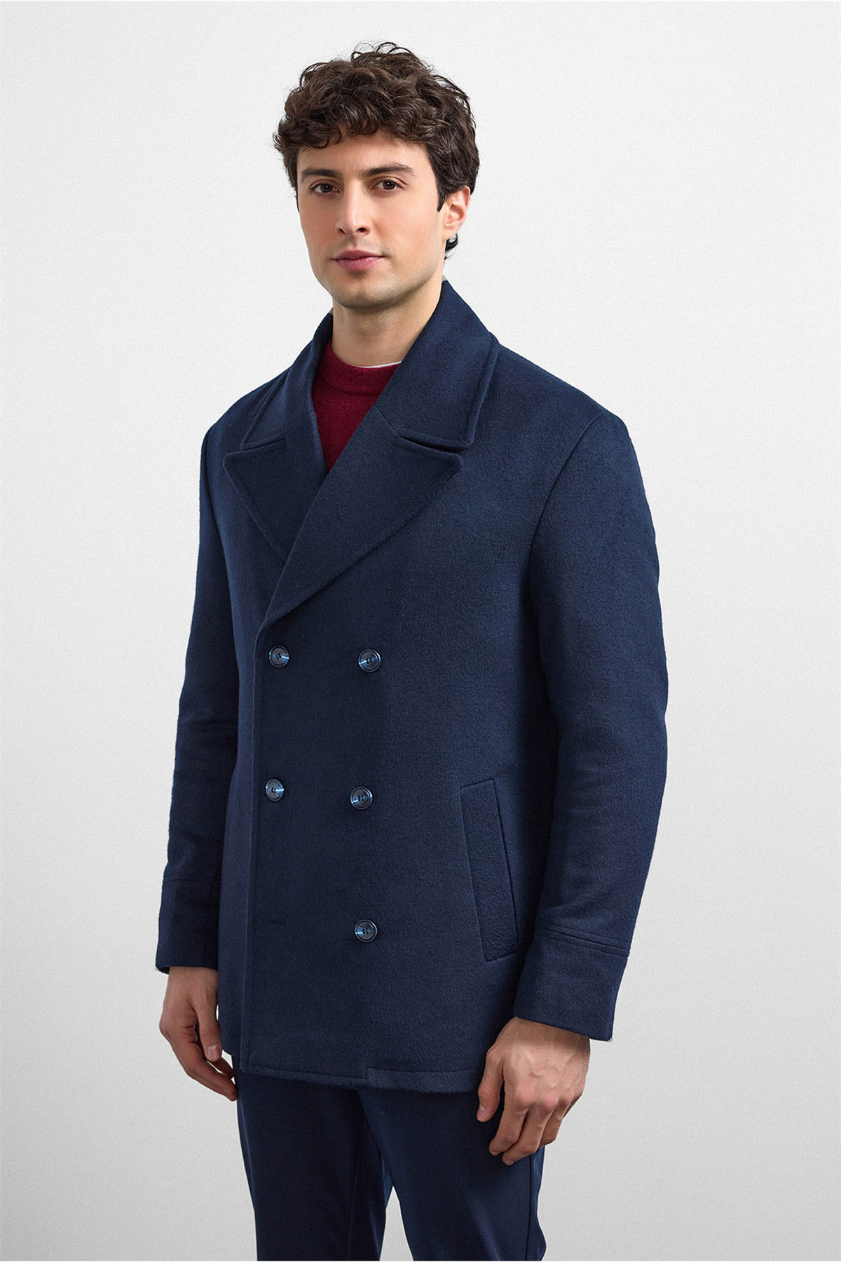 Back And Bond Lacivert Regular Fit Kruvaze Kısa Kaban görsel 3