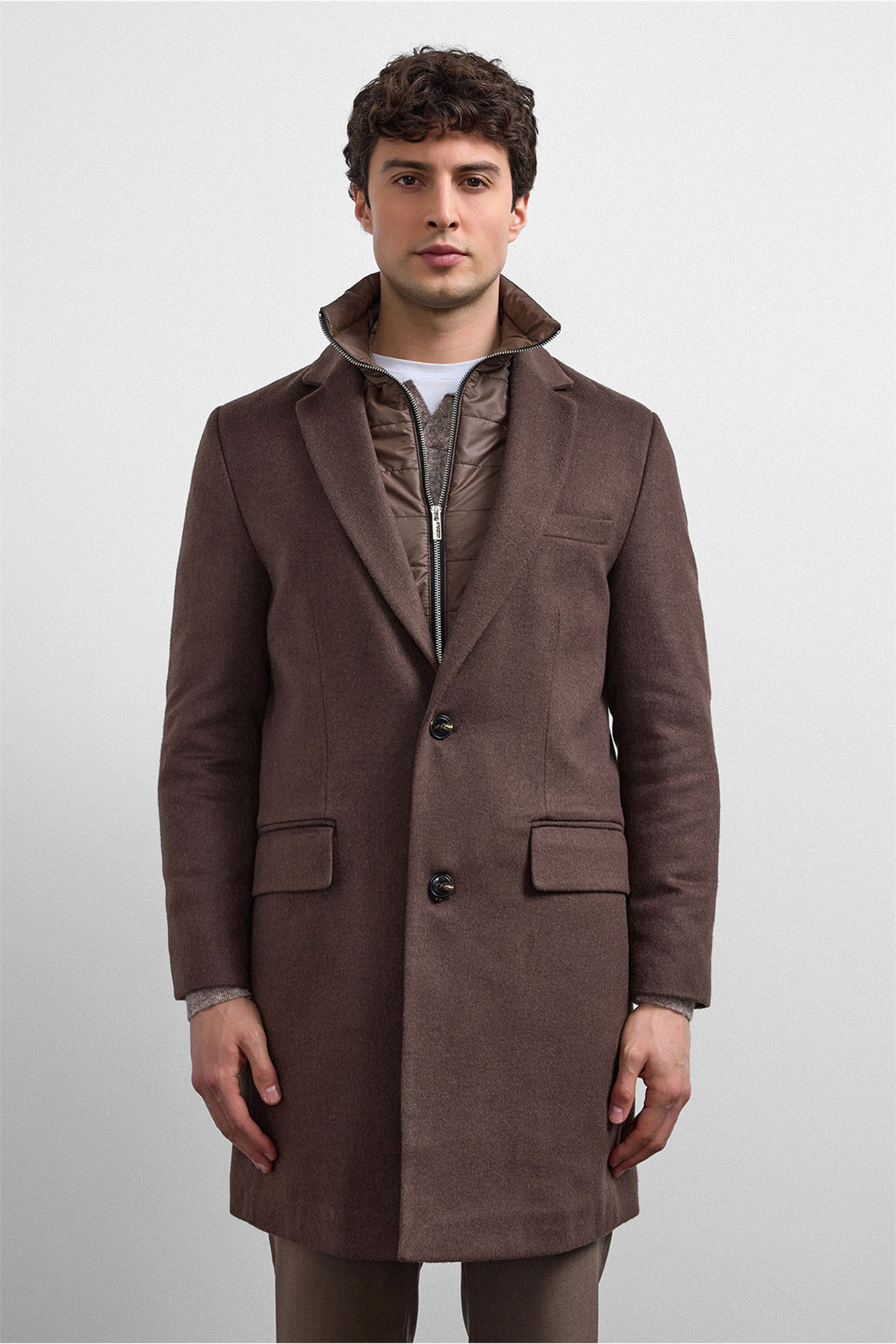 Kahve Regular Fit Kruvaze Kısa Kaban — رنگارنگ B35W60022-111 — تصویر 4 از 8