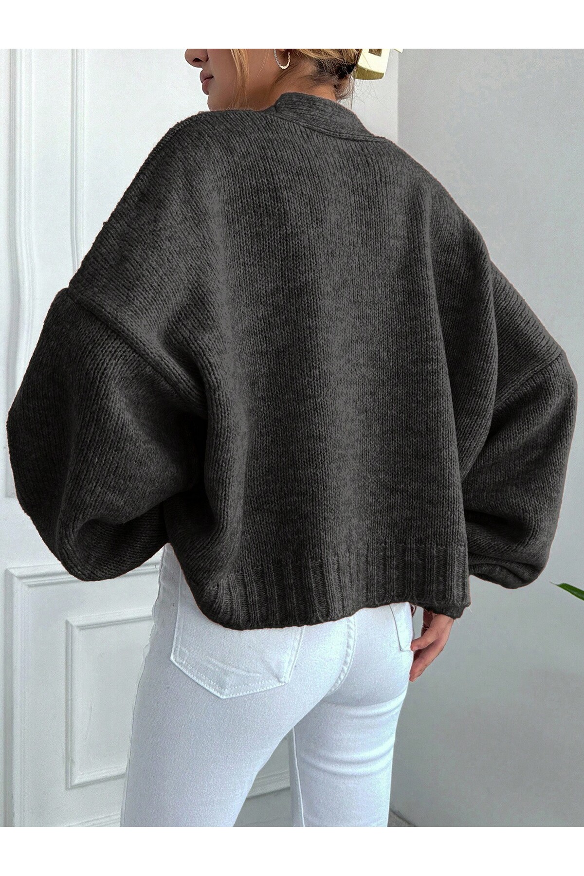 ALTINER TRİKO  KADIN ANTRASİT RENK OVERSİZE TRİKO HIRKA - Görsel 4