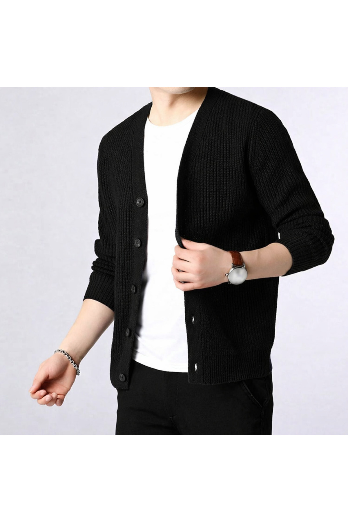 ژاکت بافتنی مردانه 100% نخی Maximin — مشکی 8810 — تصویر 7 از 8