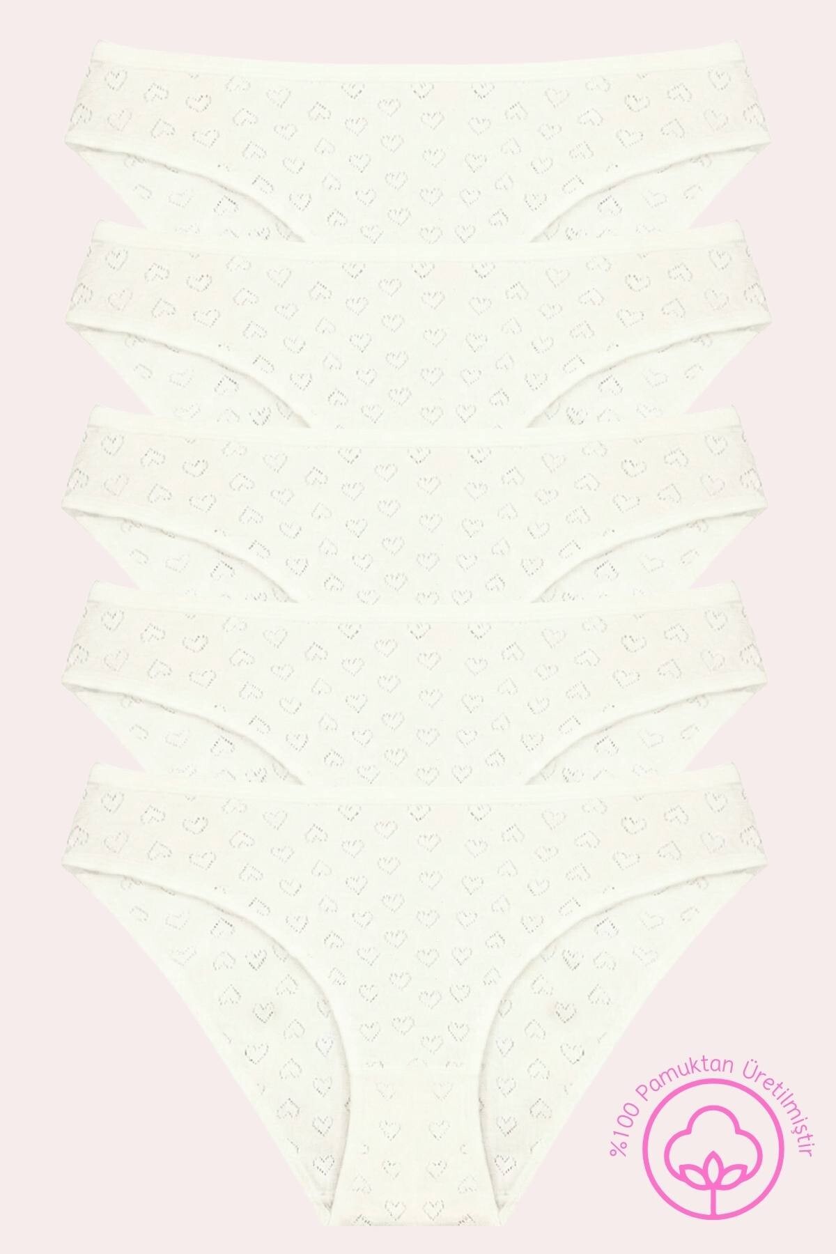 Newlilla 1501 Heart Patterned 100% Cotton 5-Piece Women's Bikini Panties Pack