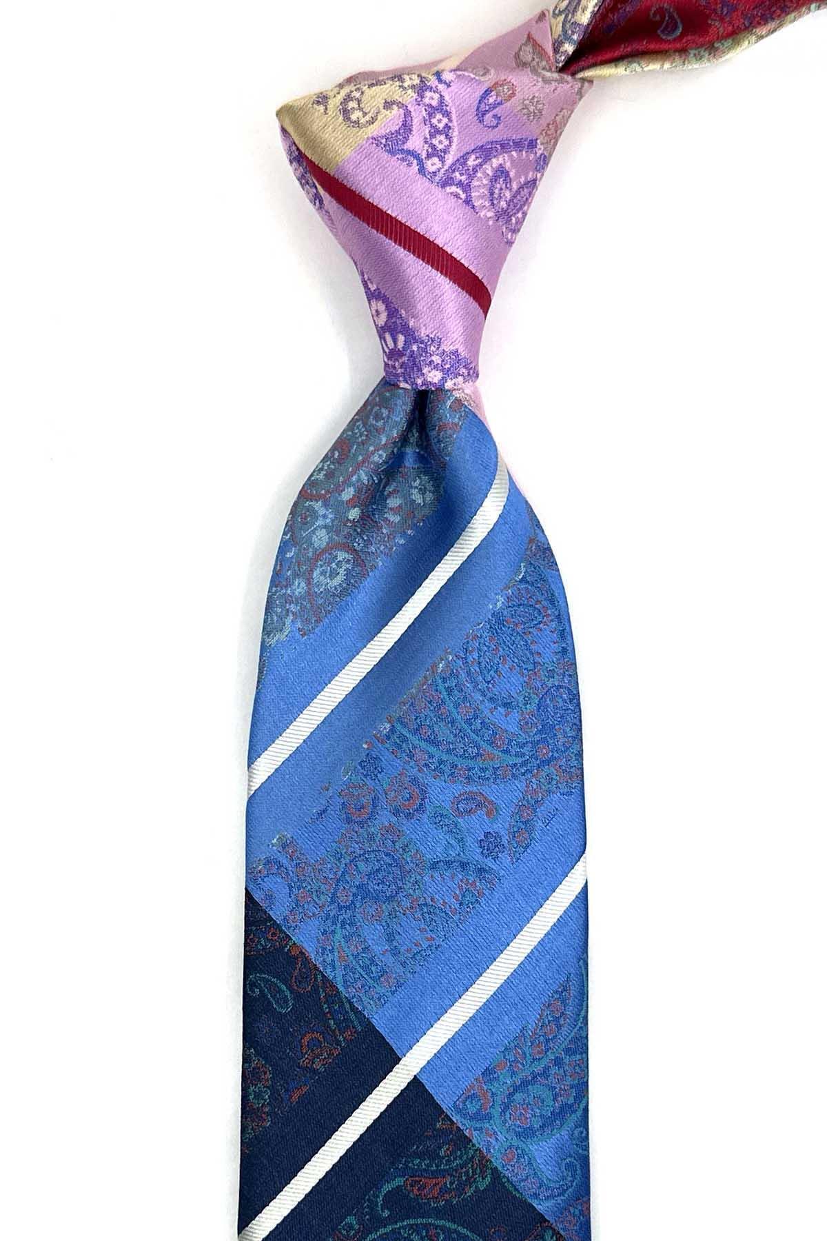  کراوات کلاسیک چهل تکه سرمه‌ای طرح شال KK13414