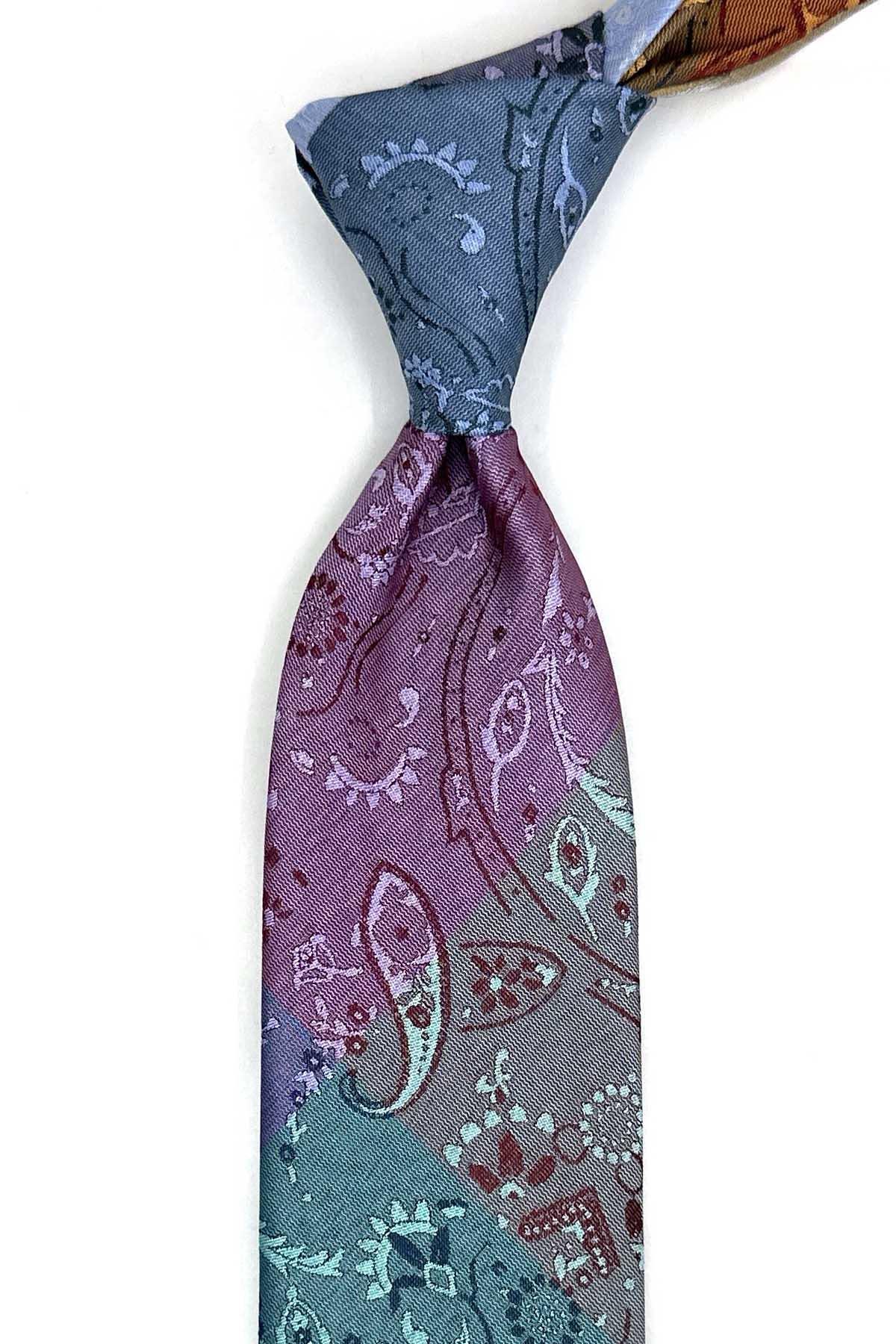  کراوات کلاسیک چهل تکه سرمه‌ای طرح شال KK13401