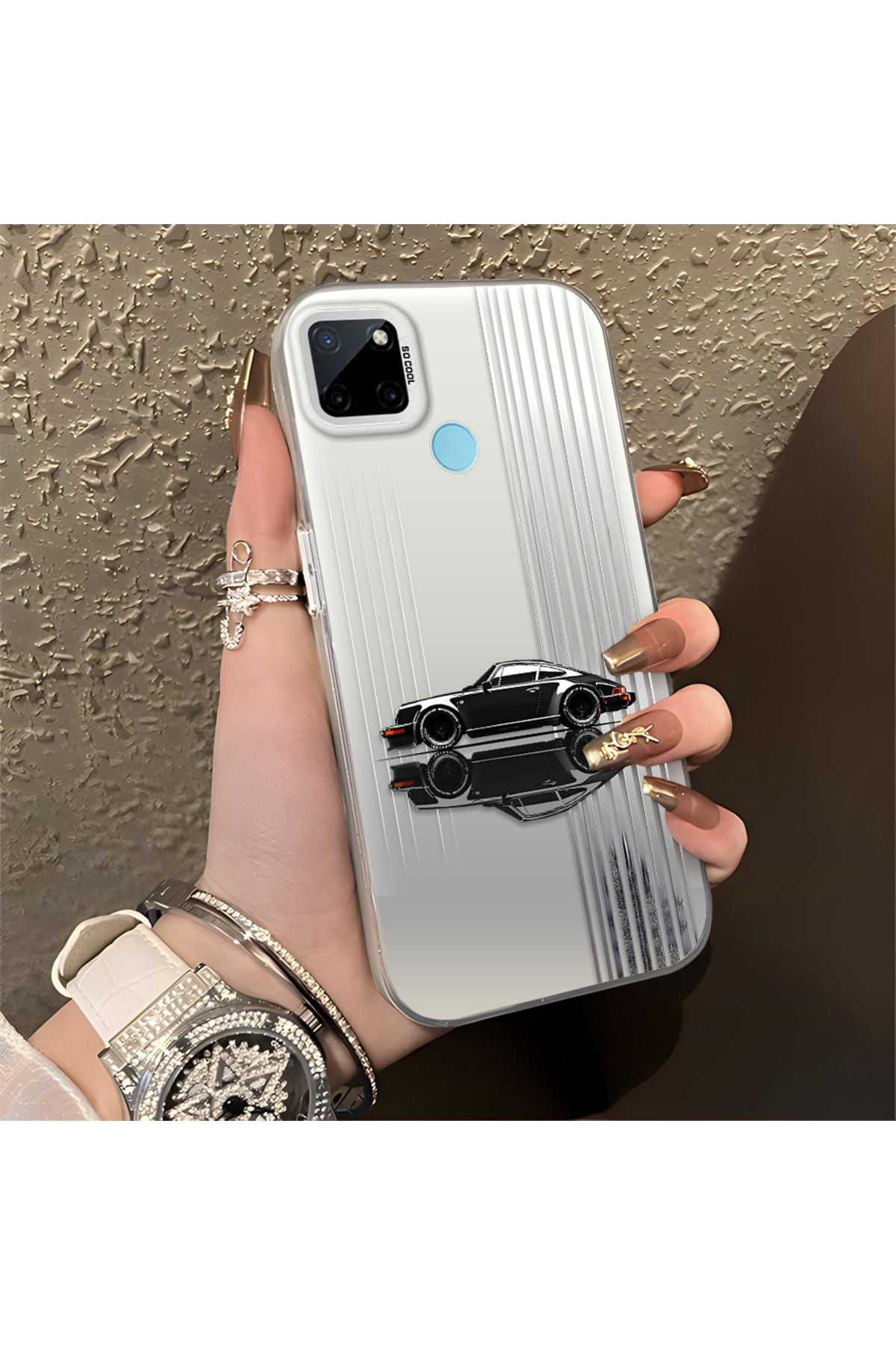 Anti Fall Thin Hard Case With Sports Car Pattern Compatible With Realme C21Y/C25Y