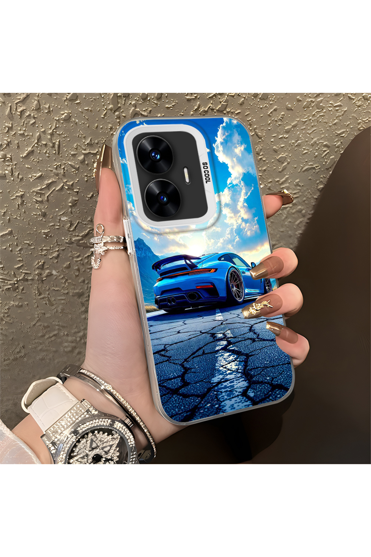 Anti Fall Thin Hard Case With Sports Car Pattern Compatible With Realme C55