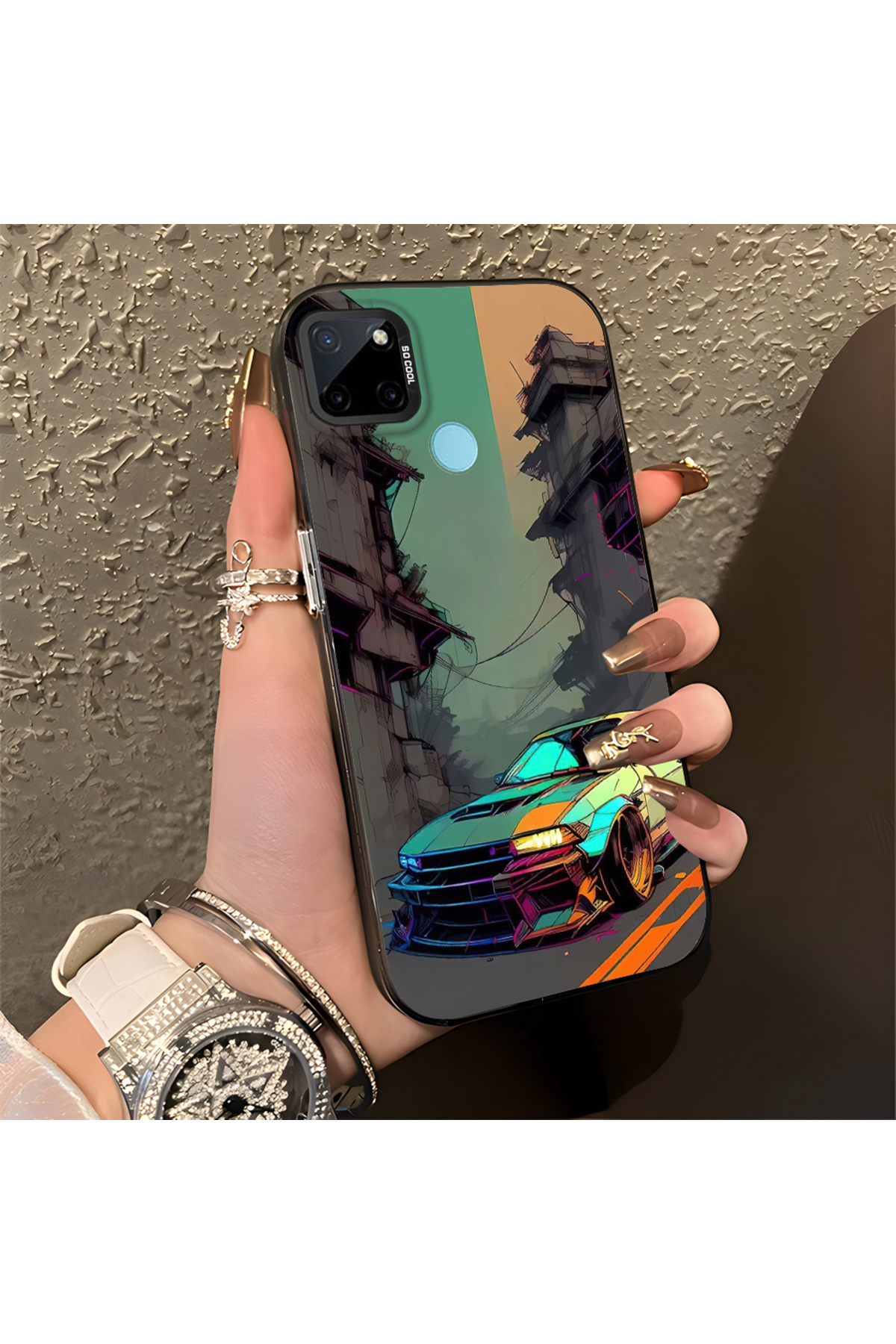 Anti Fall Thin Hard Case With Sports Car Pattern Compatible With Realme C21Y/C25Y