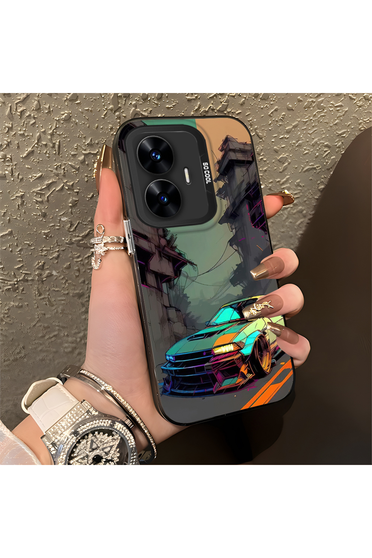 Anti Fall Thin Hard Case With Sports Car Pattern Compatible With Realme C55