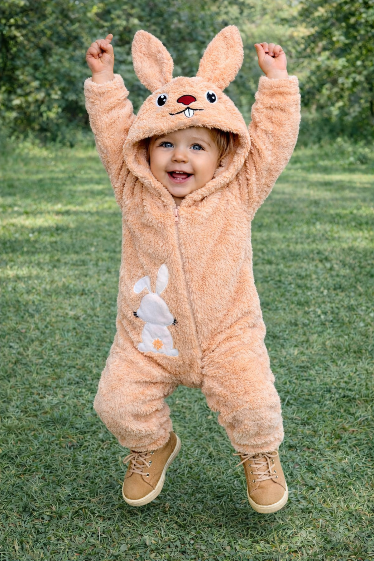 Chicsy Baby Kışlık tatlı Peluş Tavşan Figürlü Kapüşonlu Bebek Tulum fotoğrafı 3 (önizleme)