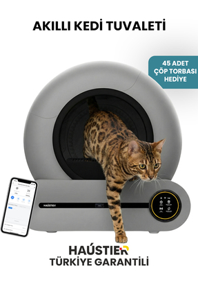 Haustier BF01 Gri Akıllı Otomatik Kedi Tuvaleti, App Kontrol, 65lt Hazne, 9lt...