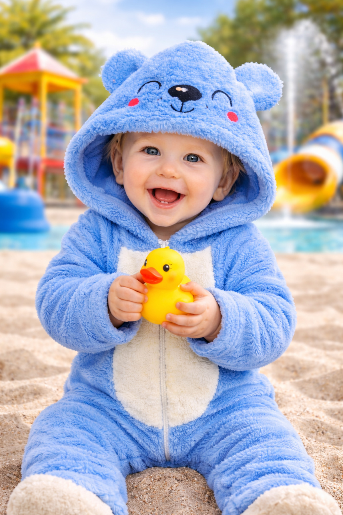 Chicsy Baby Kışlık tatlı Bebek Peluş Astronot Tulum Kapüşonlu Ayıcık Figürlü Fermuarlı, Yumuşak Dokulu Kışlık fotoğrafı 3 (önizleme)