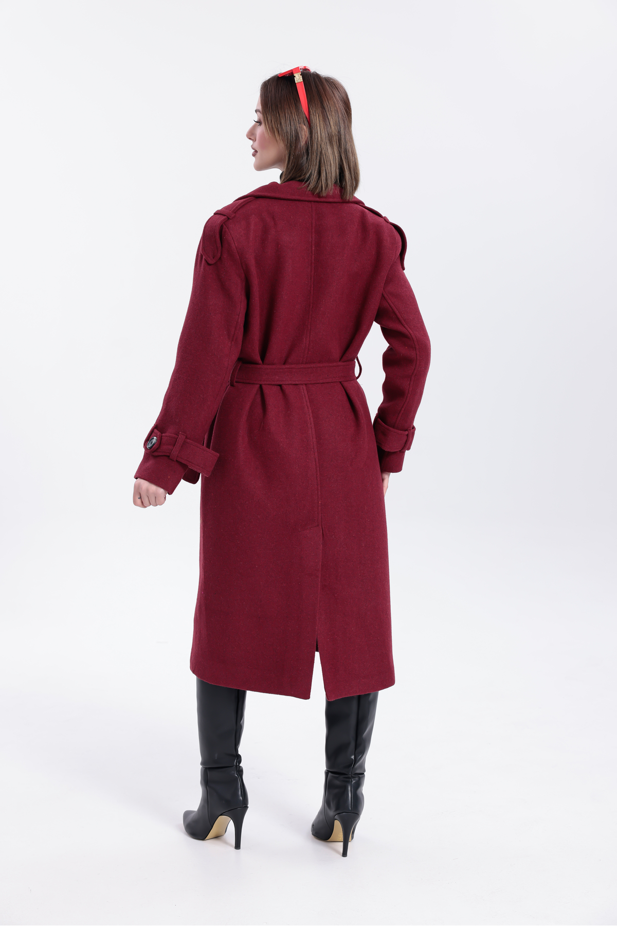 My Loore  Morena Regular Fit Bordo Düğmeli Uzun Kaşe Kaban (Yeni Sezon) - Görsel 8