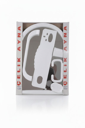 Çelik Ayna 5 Parça Plastik Banyo Seti Ve Aynası - Beyaz