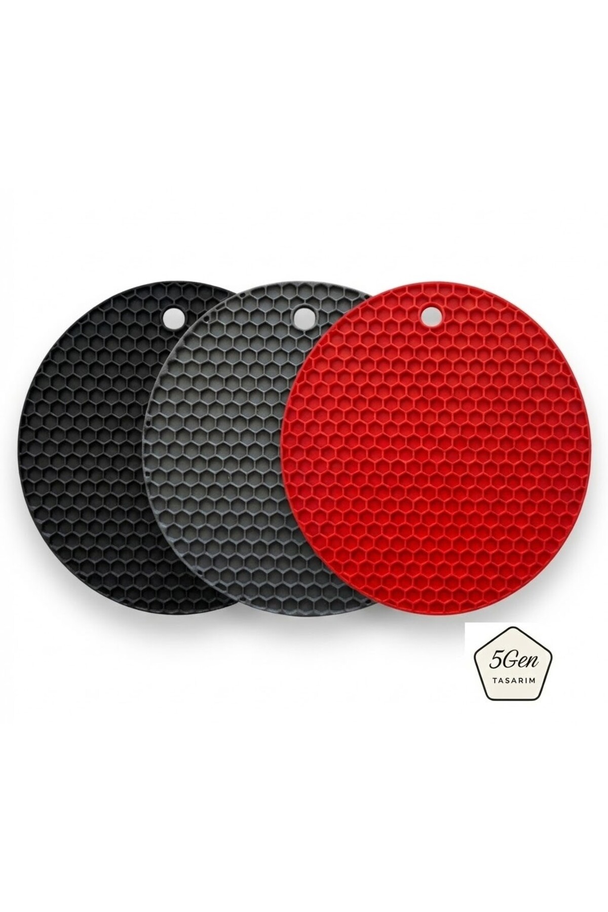 Red Black Gray Silicone Finish & Calburabast Shaper, Honeycomb Pattern, Teapot Coaster