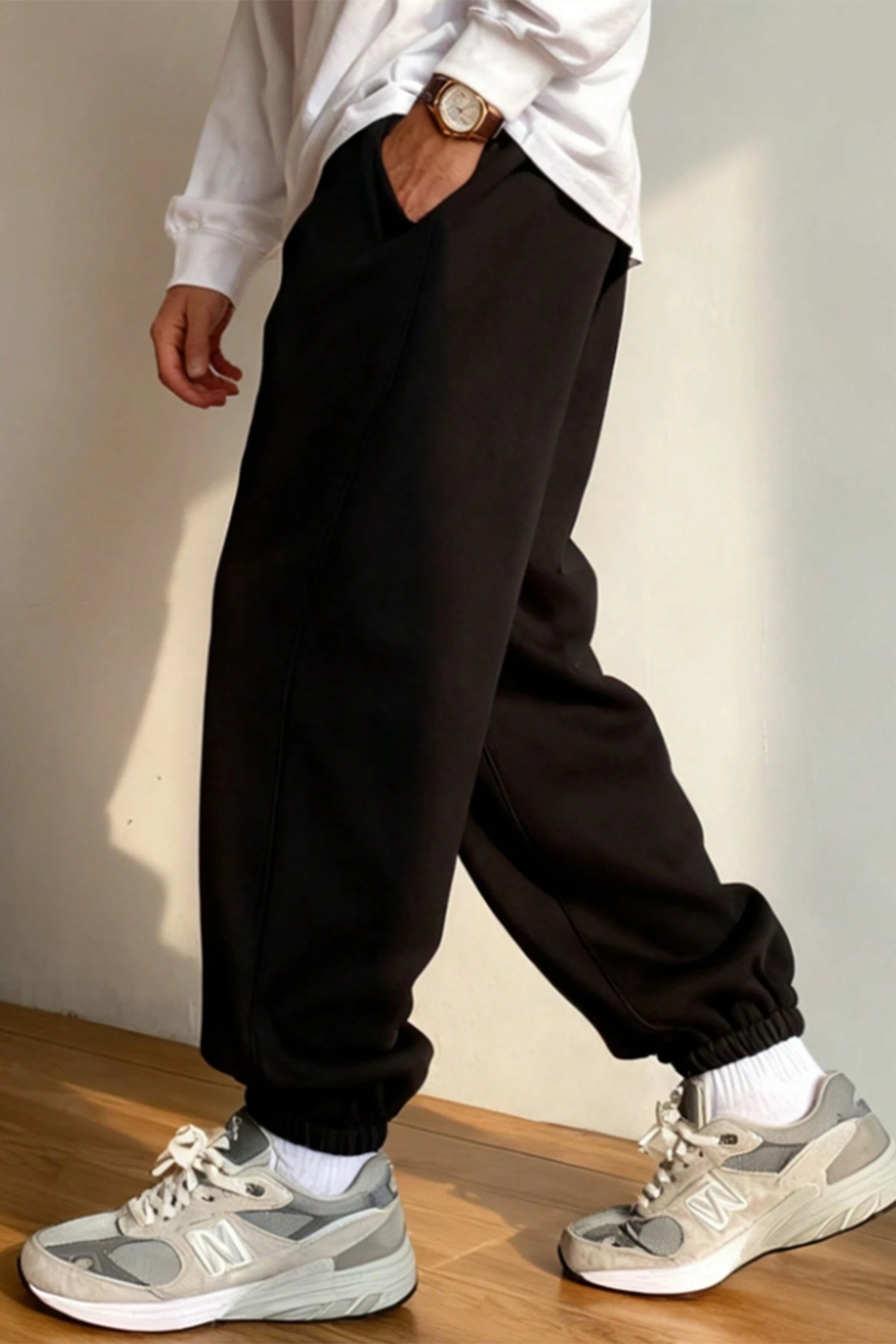 THE RULE Yazlık Rahat Kesim Beli Bağcıklı Mevsimlik Jogger Siyah Spor 3 İplik Eşofman Altı RF0649 görsel 3