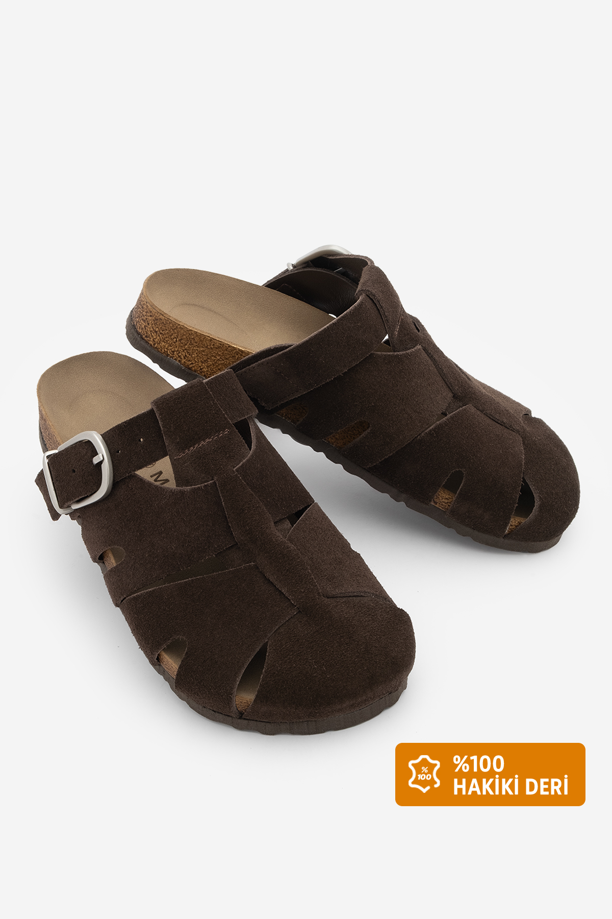 Women Genuine Leather Covered Eva Sole Buckle Casual Suede Sabo Slippers Yolis Brown Suede