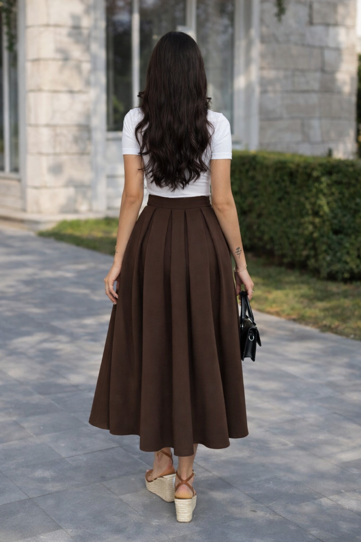 Winmoda34  TESETTÜR DABIL KUMAŞ PİLELİ TAM BOY UZUN ETEK - Görsel 2