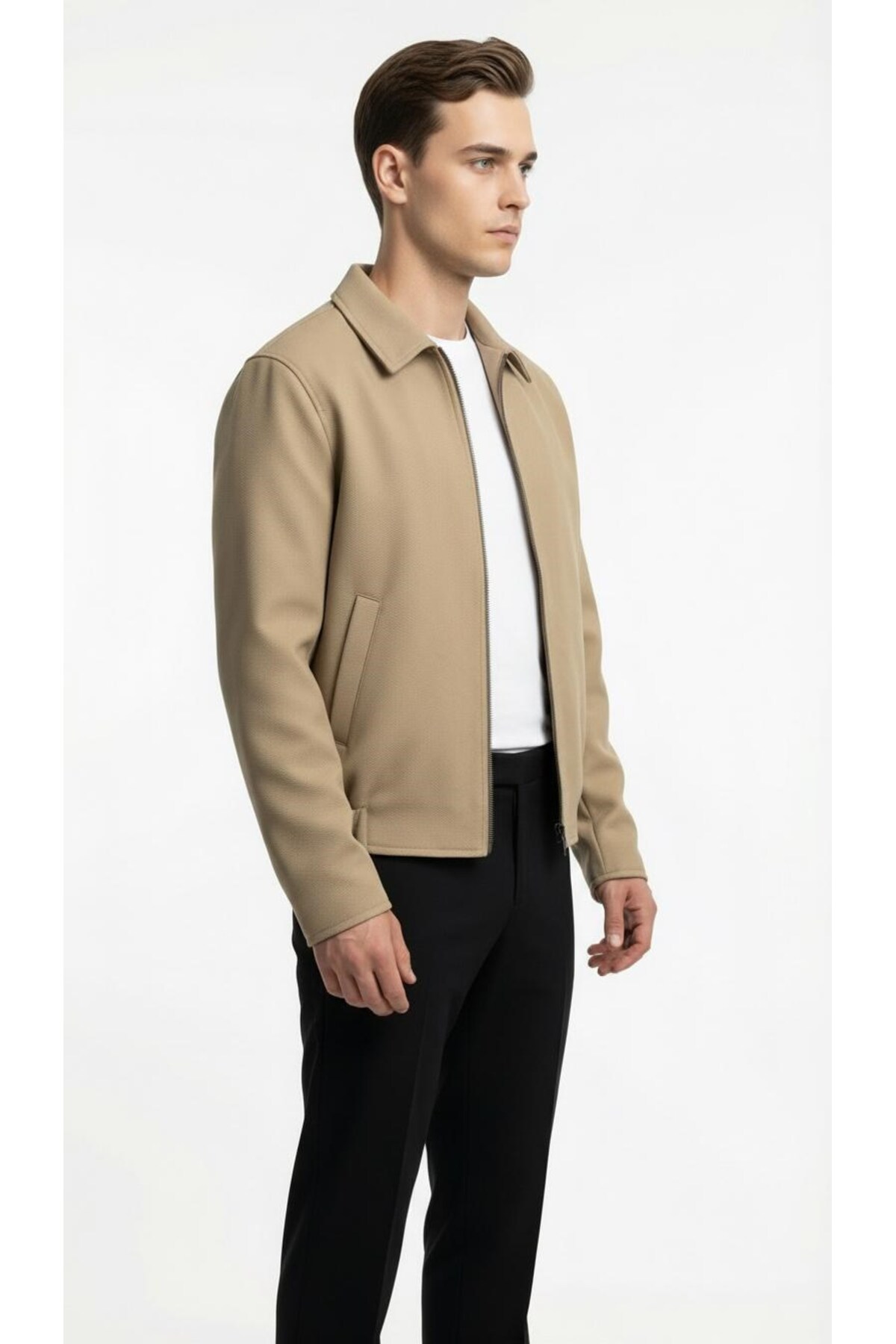 Plus Scorpion  Erkek Fermuarlı Mevsimlik Mont Ceket – Tok Dokulu Gömlek Yaka - Görsel 2