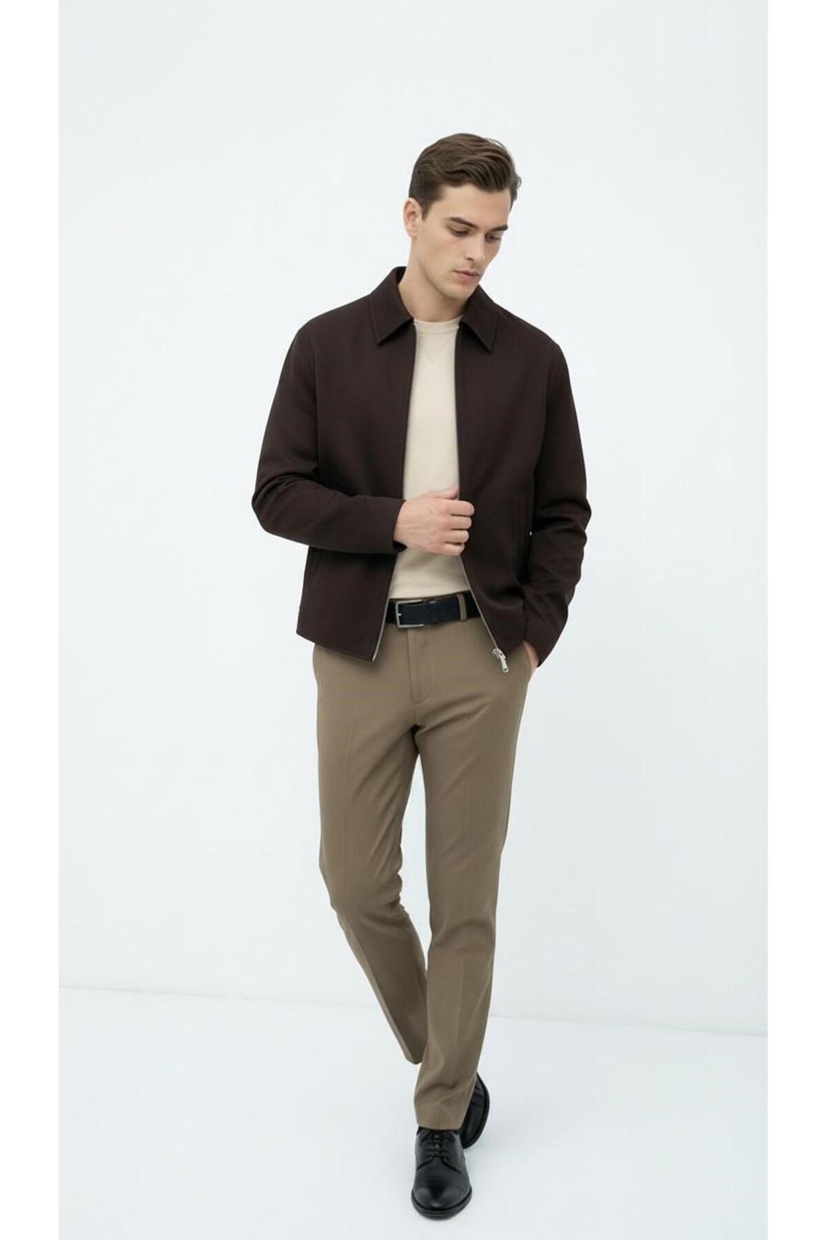 Plus Scorpion  Erkek Fermuarlı Mevsimlik Mont Ceket – Tok Dokulu Gömlek Yaka - Görsel 3