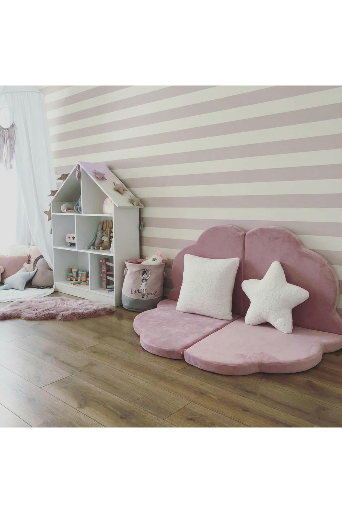 pufftable puftable montessori bulut oyun minderi,pembe renk,oyun halısı ve matı 5 cm sünger 4 parça fotoğrafı 2 (önizleme)