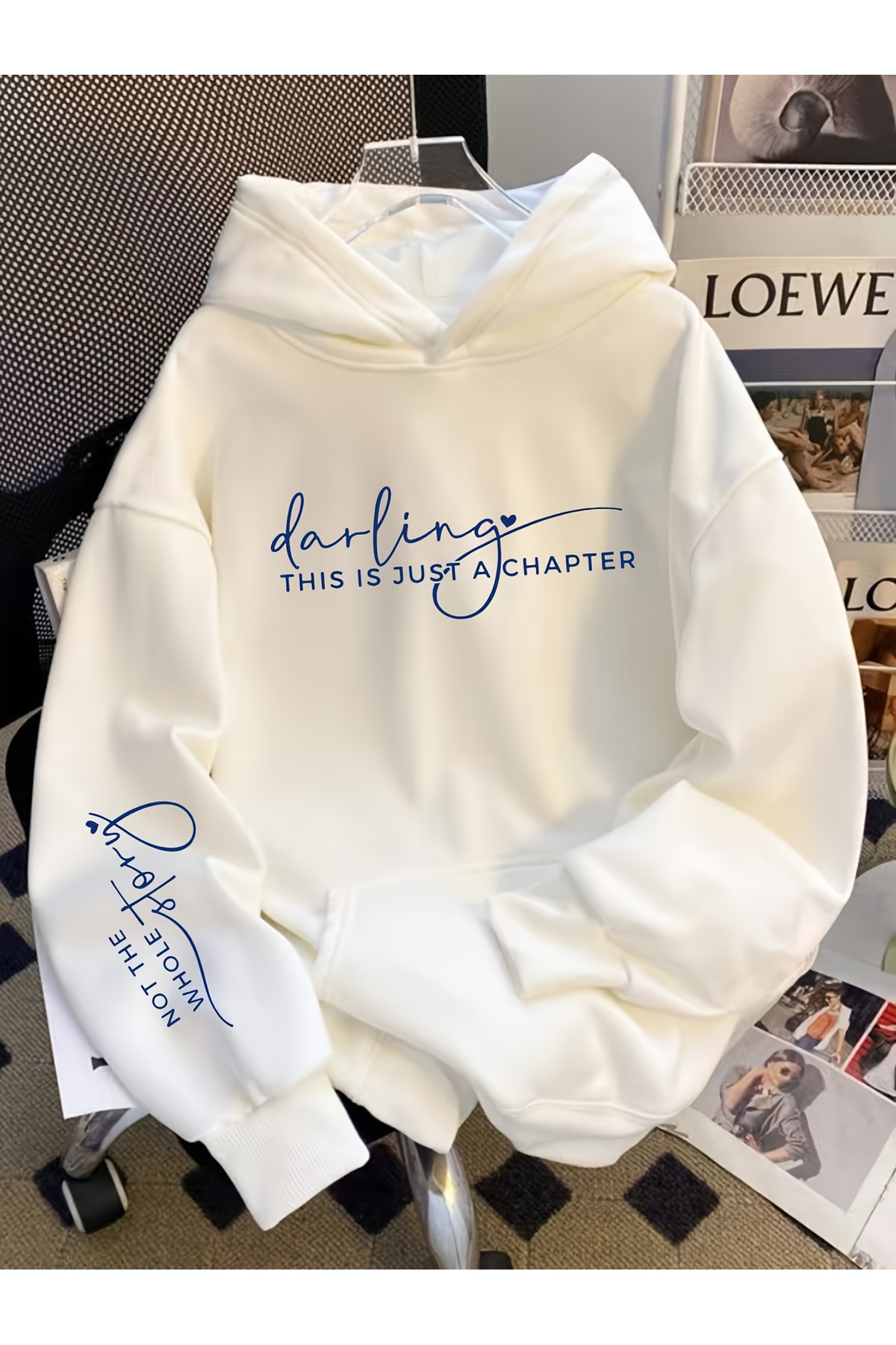 Deocept Unisex Kelebek Baskılı Kapüşonlu Kanguru Cepli Rahat Kalıp Oversize Kesim Sweatshirt