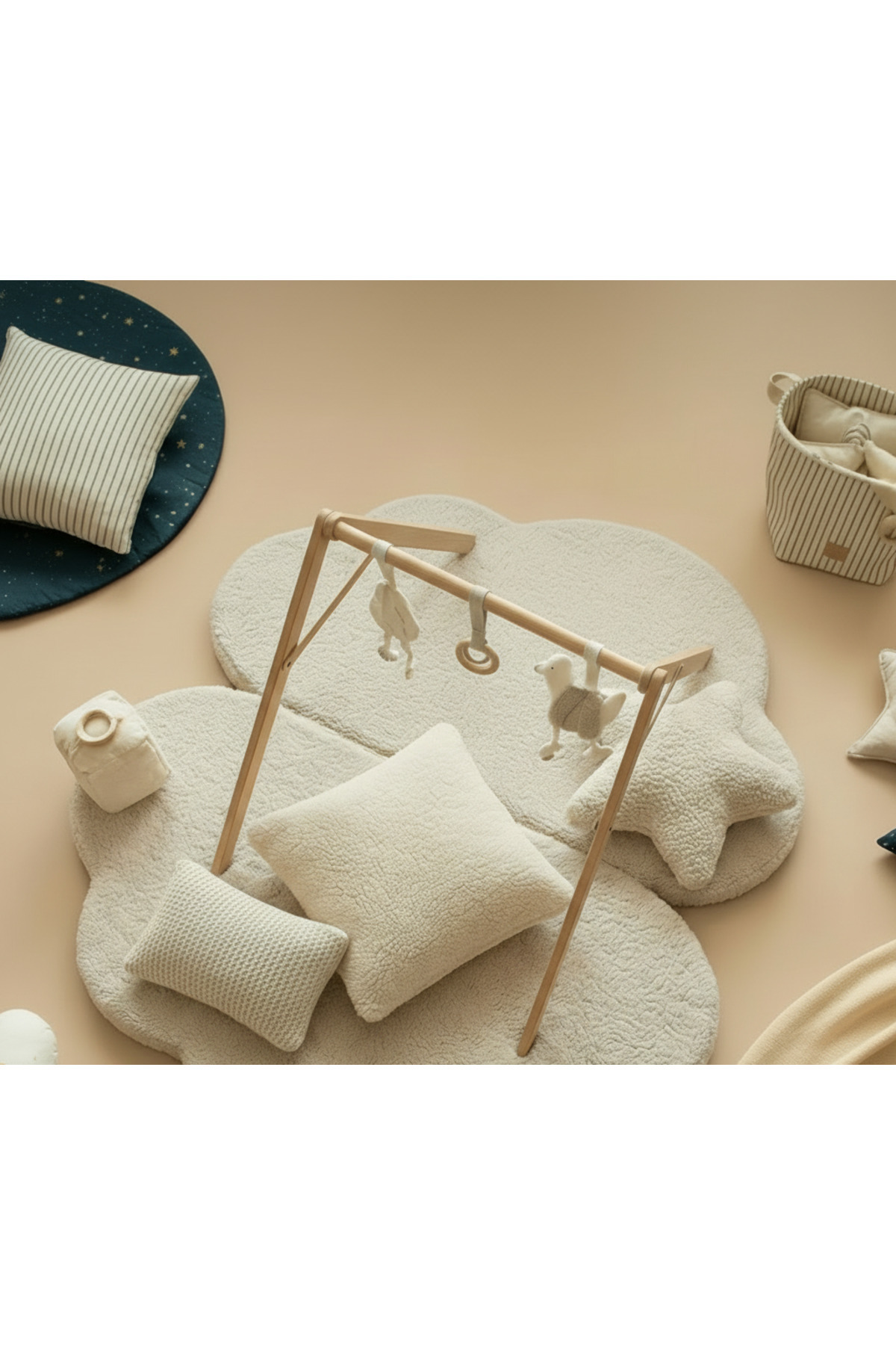 pufftable puftable montessori bulut oyun minderi,teddy kumaş krem,oyun halısı ve matı 5 cm sünger 2 parça fotoğrafı 3 (önizleme)