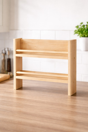 ITERRA Ahşap 2 Katlı Baharatlık | Tezgah Üstü Doğal Masif Çam Ahşap Baharat R...