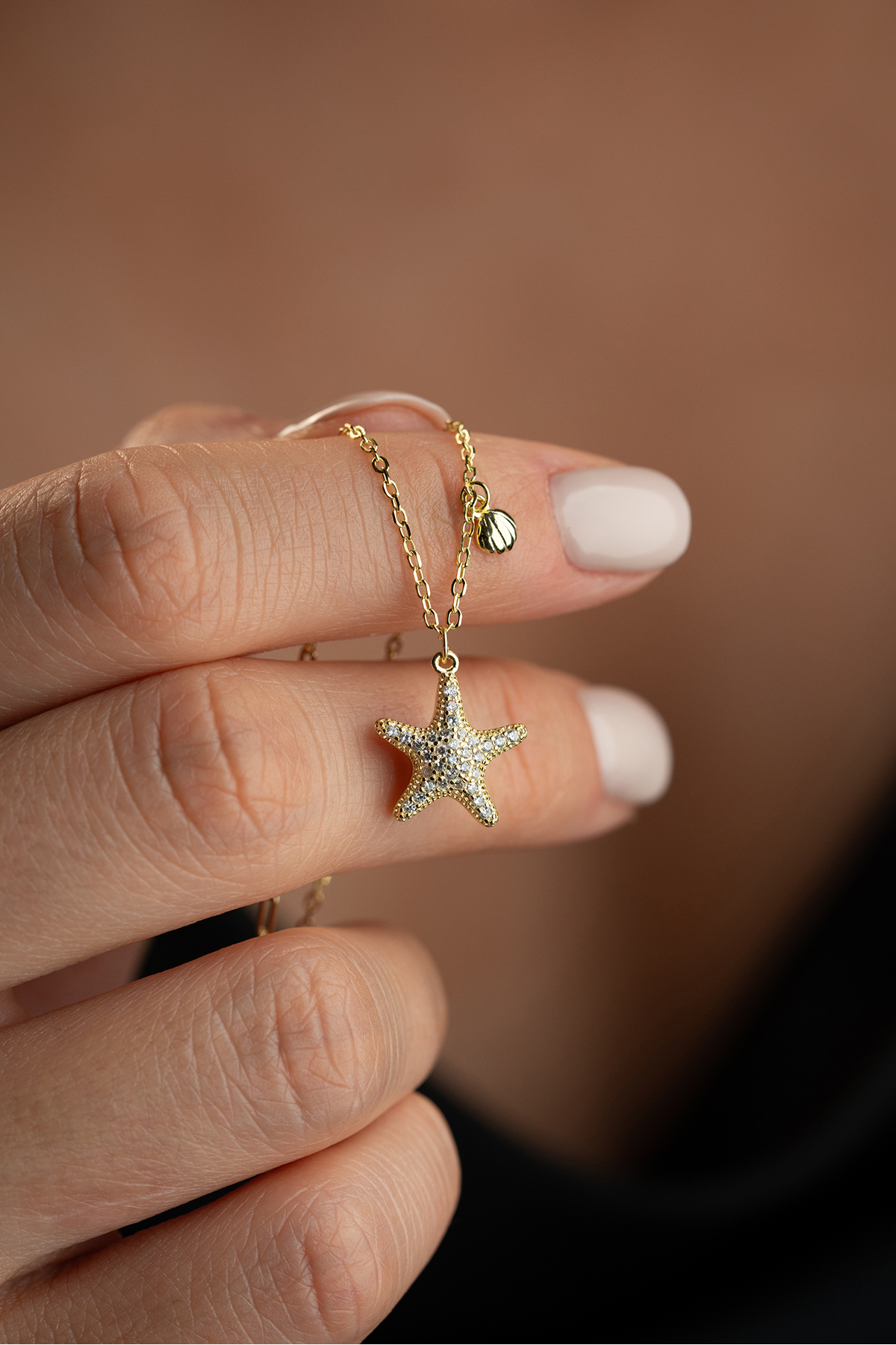 Silvano Jewelry 925 Ayar Gümüş Altın Kaplama İncili Deniz Yıldızı Kolye
