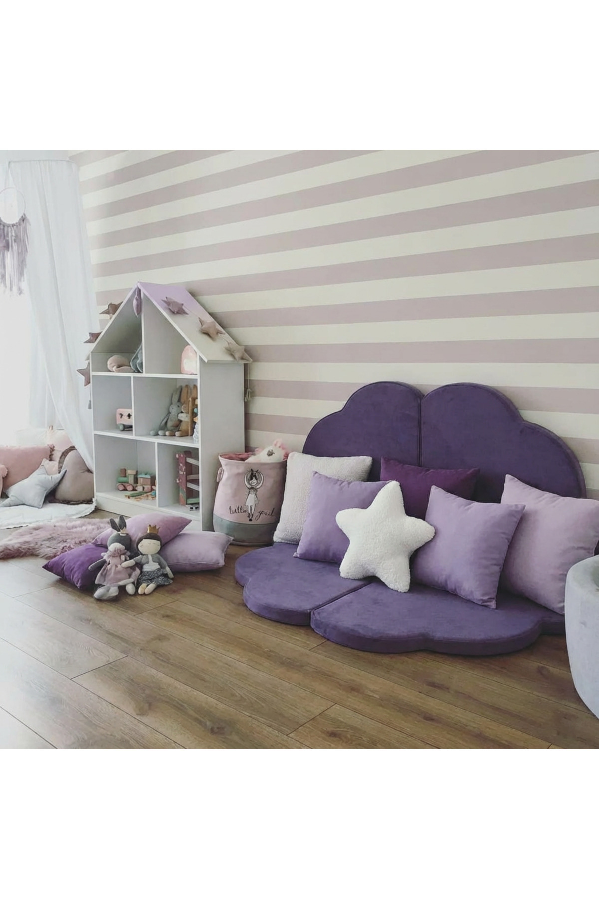 pufftable puftable montessori bulut oyun minderi,mor renk,oyun halısı ve matı 5 cm sünger 4 parça fotoğrafı 2 (önizleme)
