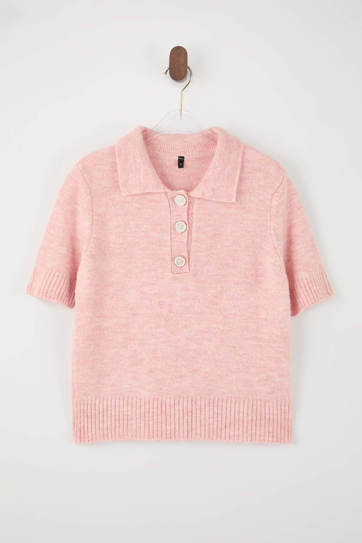 Trendyol Collection Rosa Strickbluse mit Polokragen und weichem, strukturiert...