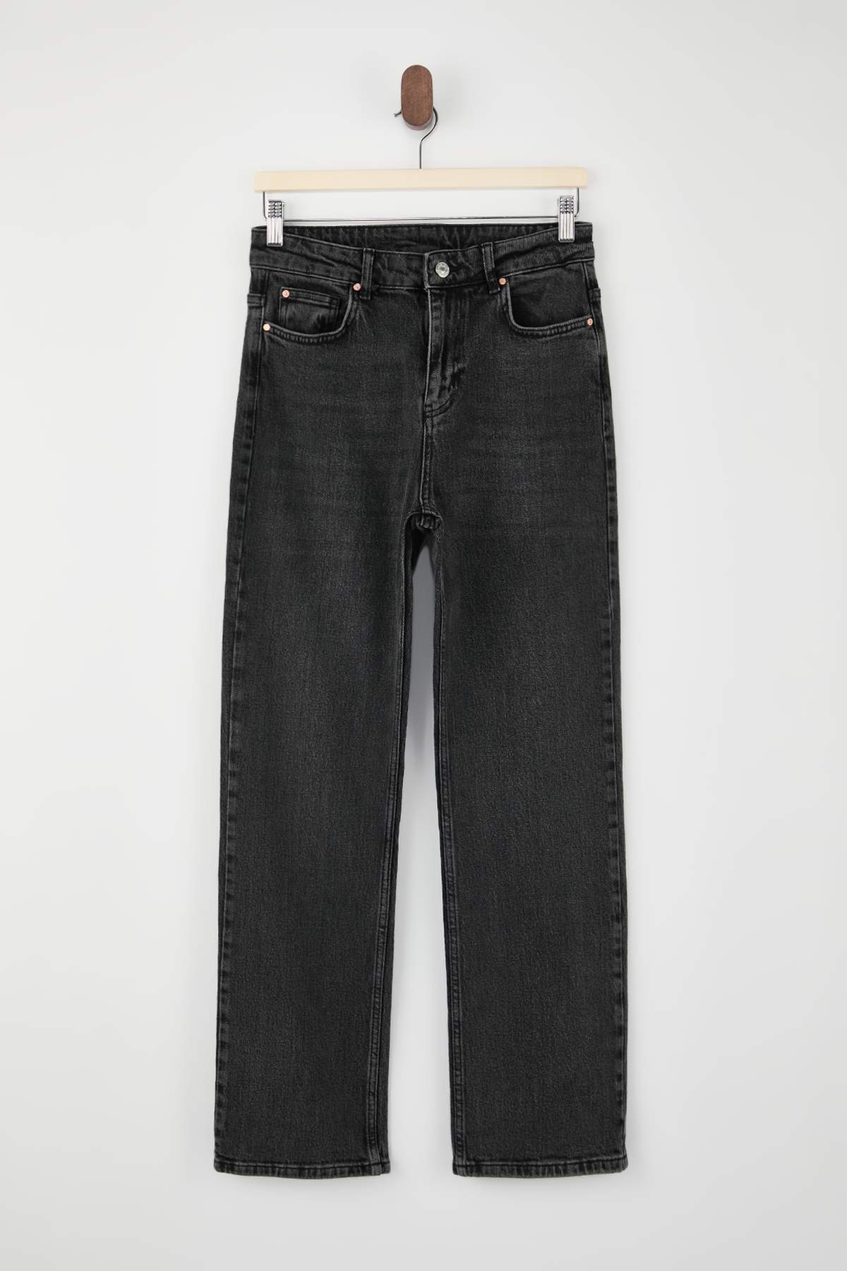 Trendyolmilla  Trendyolmilla Wardrope Essentials Siyah Yüksek Bel Az Esnek Straight Düz Kesim Jeans TWOSS26JE00095 - Görsel 5