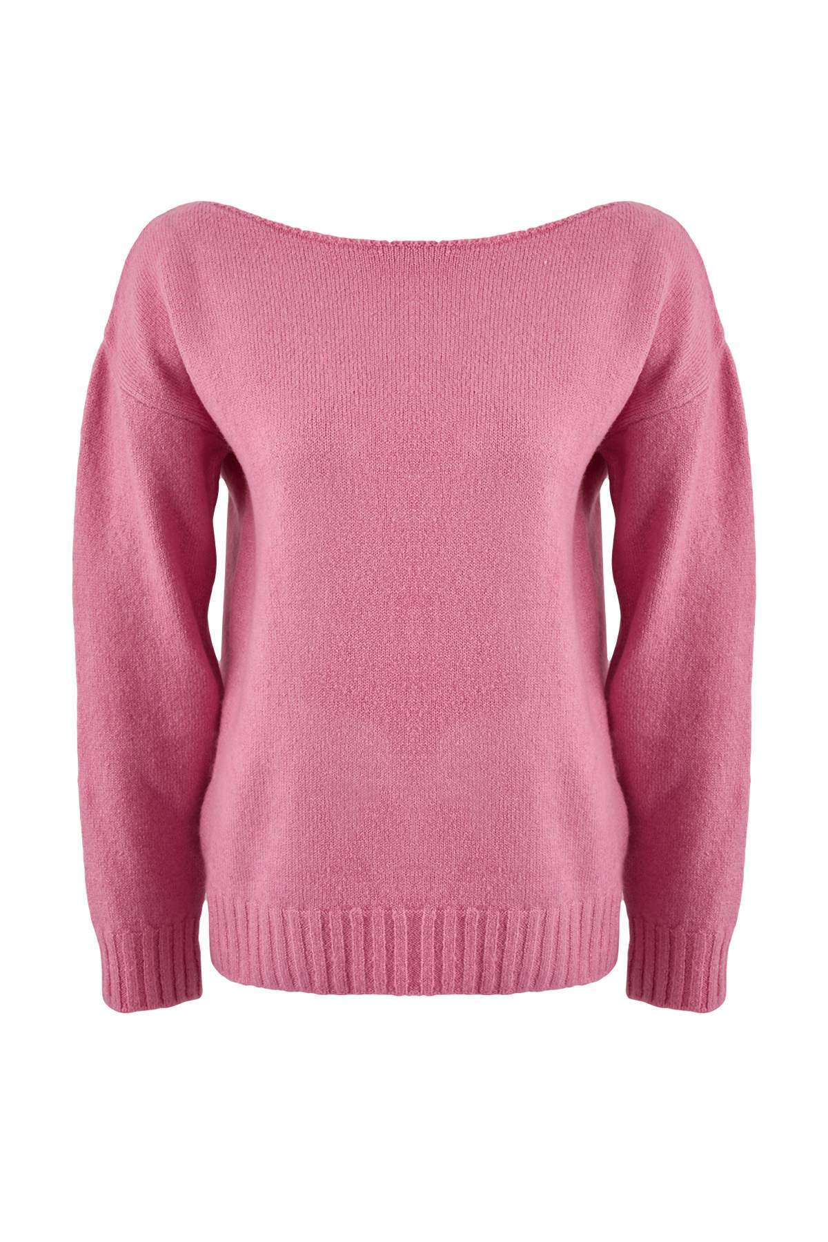 Trendyolmilla  Pembe Yünlü Kayık Yaka Basic Triko Kazak TWOAW25KZ00010 - Görsel 5