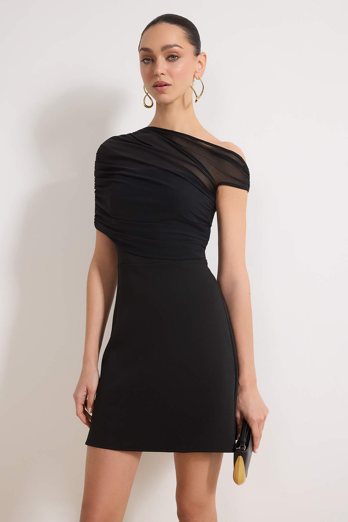 Trendyolmilla  SiyahTül Detaylı Dokuma Kısa / Mini Şık/Gece Elbise TPRSS26EL00028 - Görsel 2