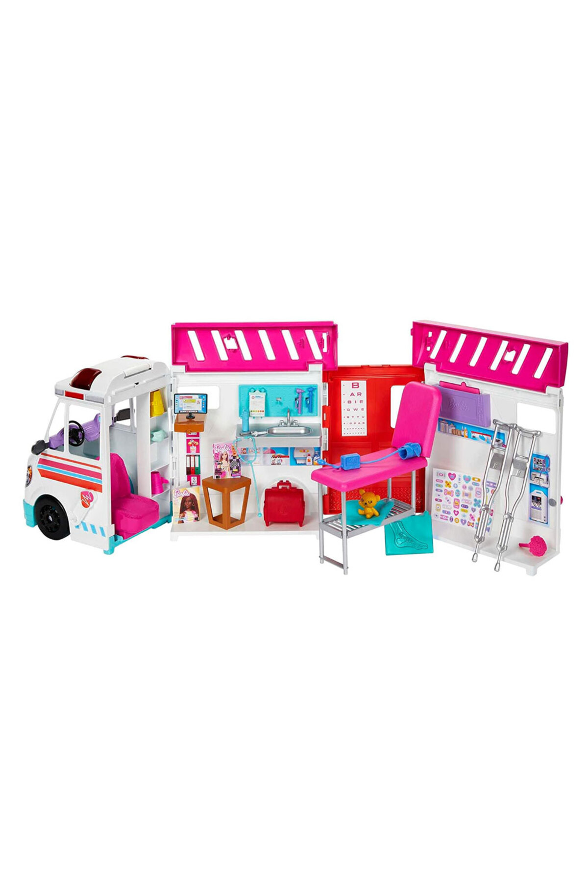 Barbie 'nin Yeni Ambulansı, dönüşen ambulans ve klinik oyun seti, 20'den fazla aksesuar HKT79 fotoğrafı 4 (önizleme)