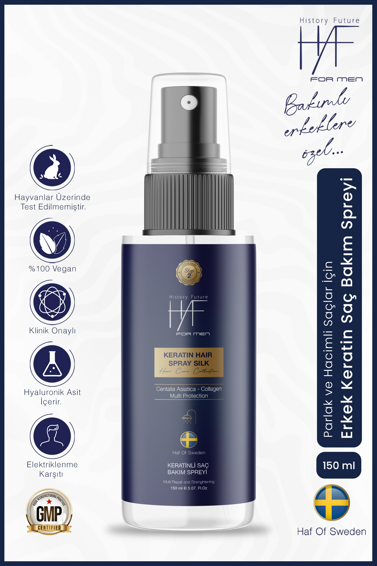 Erkek Keratin Saç Bakım Spreyi Güçlü Parlak Ve Hacimli Saçlar Için Elektriklenme Karşıtı Sprey 150ml — HAF-KERATINSPREY — تصویر 3 از 8