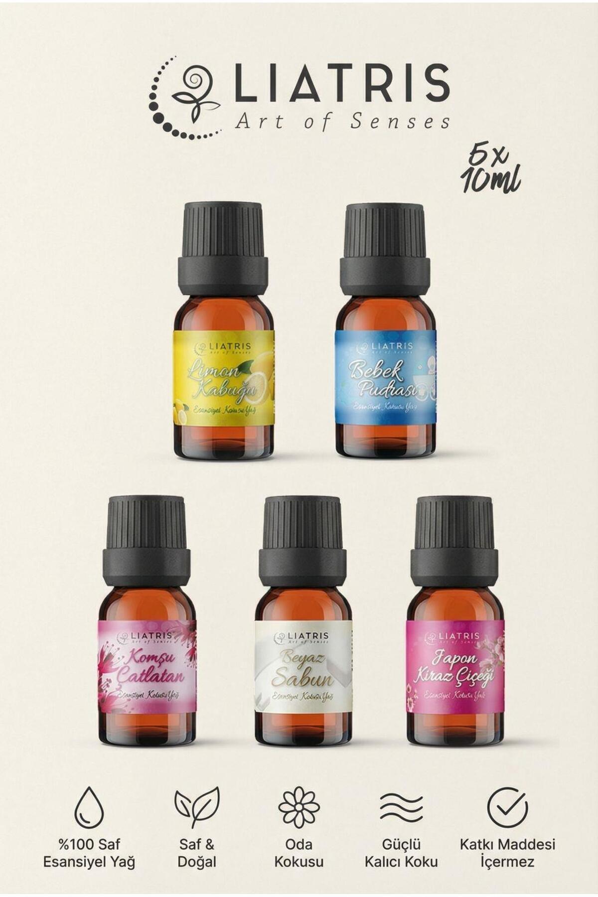 liatris BEYAZ SABUN-BEBEK PUDRASI-JAPON KİRAZ ÇİÇEĞİ-LİMON KABUĞU-KOMŞU ÇATLATAN esansiyel uçucu yağ 5*10 ml fotoğrafı 2 (önizleme)