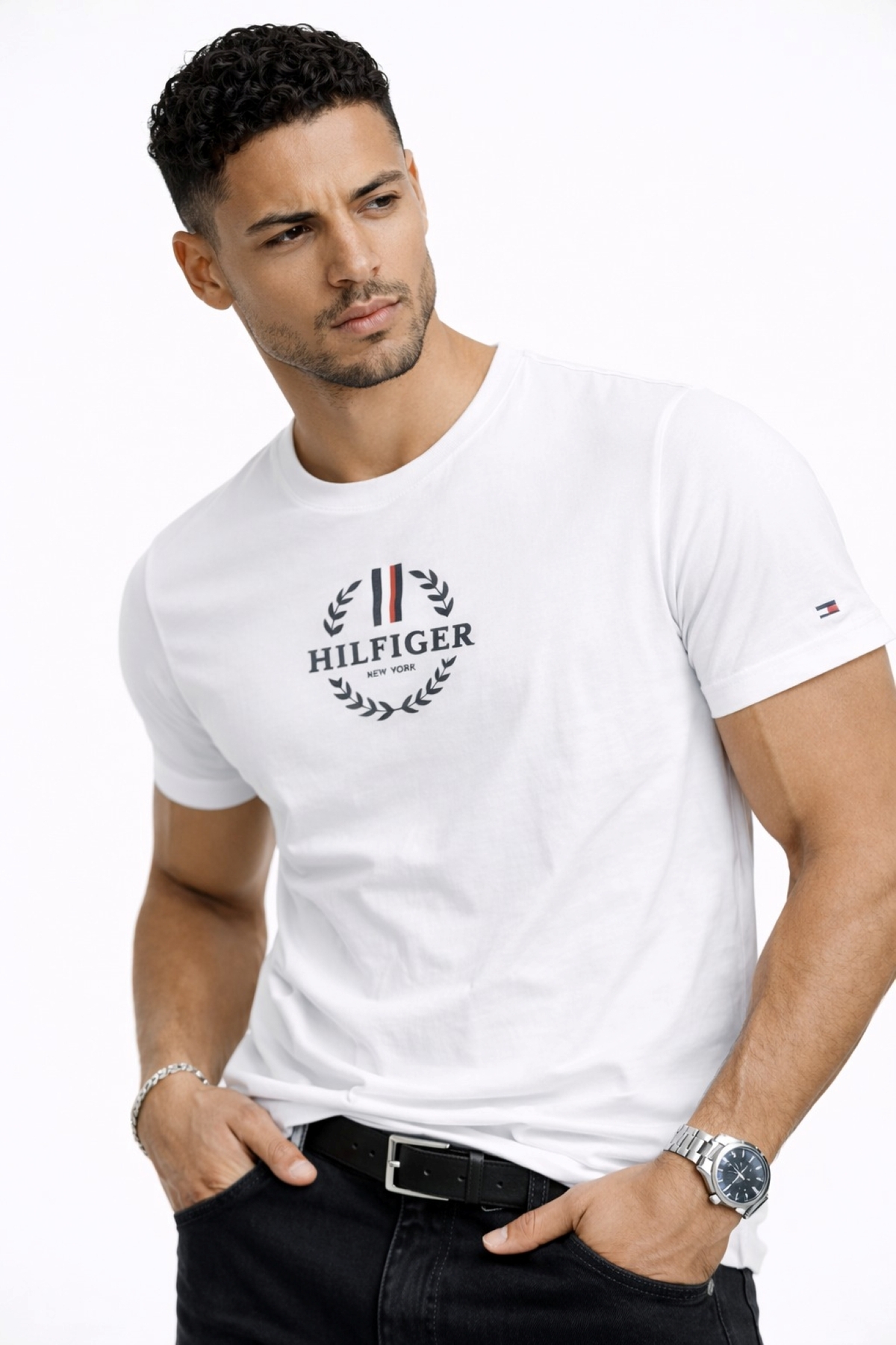 تامی هیلفیگر تی‌شرت طرح‌دار نخی طرح اسلیم فیت