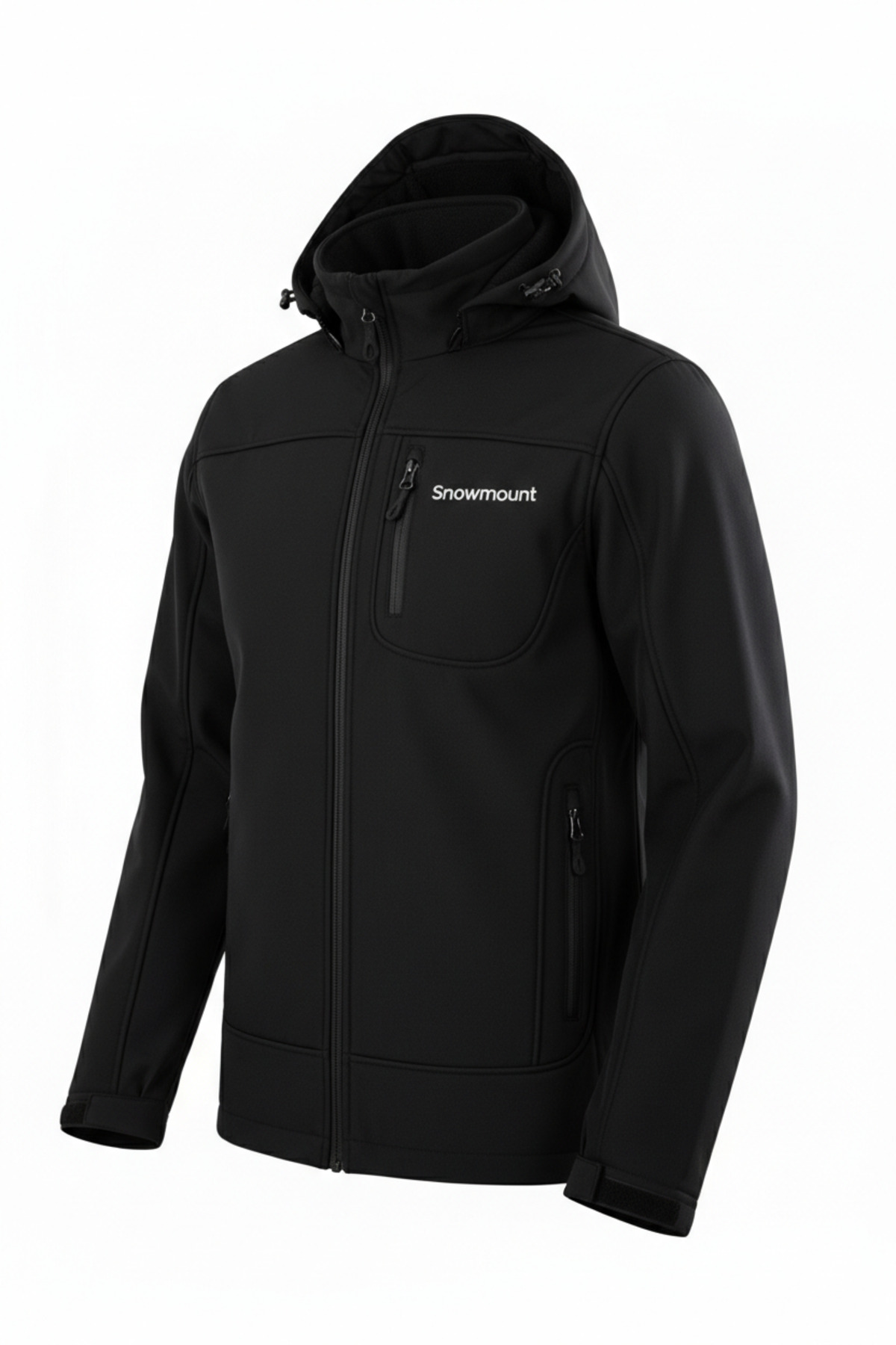 SNOWMOUNT Siyah Renk Softshell Sök Tak Kapüşonlu Kışlık Polarlı Mont Ceket görsel 6