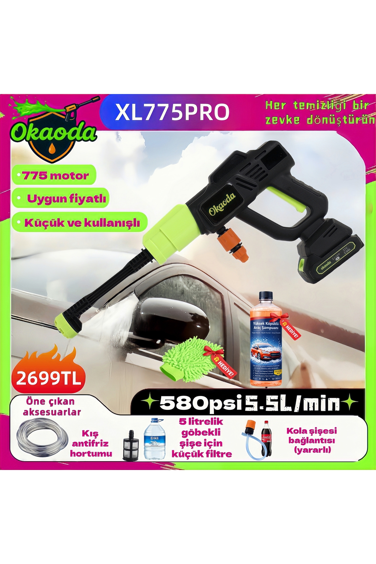 okaoda 💎XL775PRO (775 motor) çift lityum pil yüksek basınçlı ev