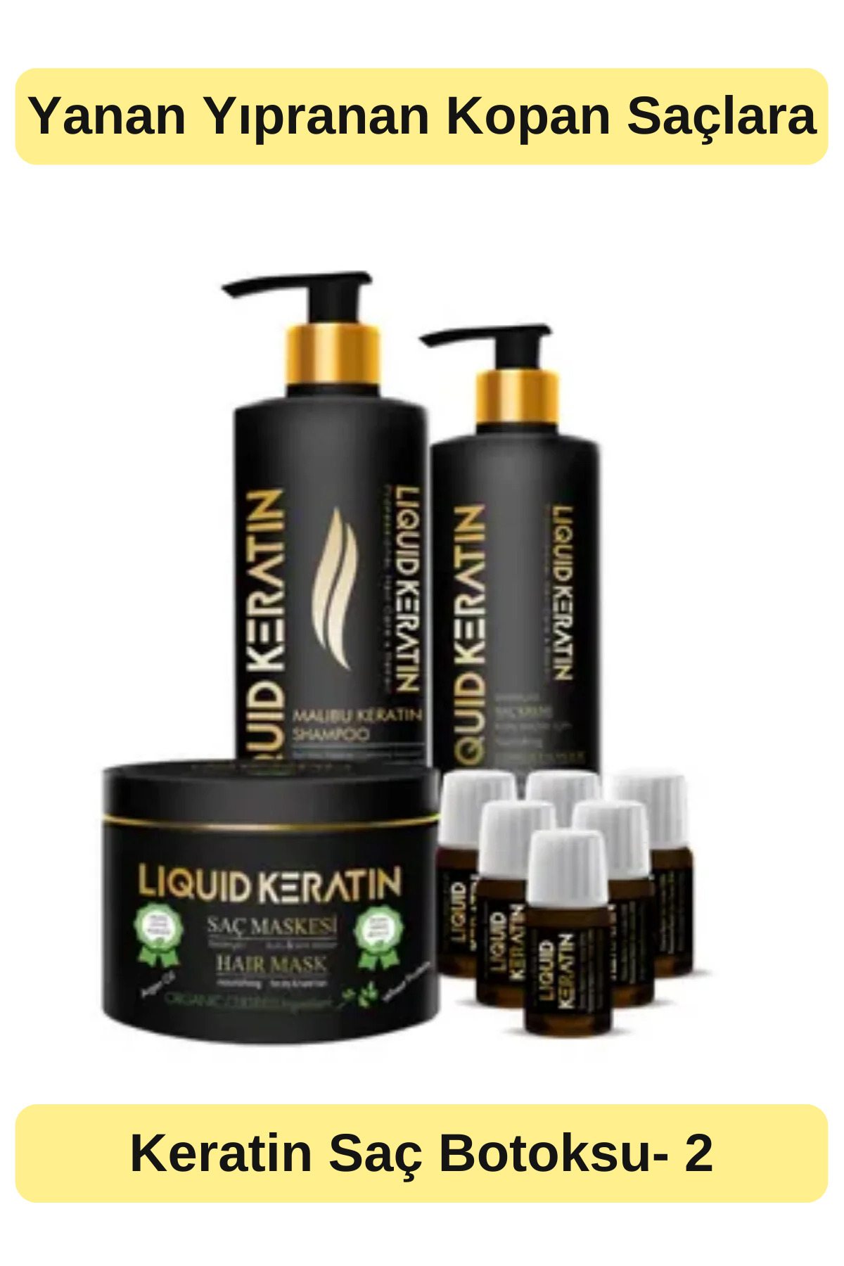 Liquid Keratin Onarıcı Saç Botoksu No 2 - Yıpranan Yanan Kopan Kırılan Saçlara Keratin Bakım Seti — KRS3800-YHB