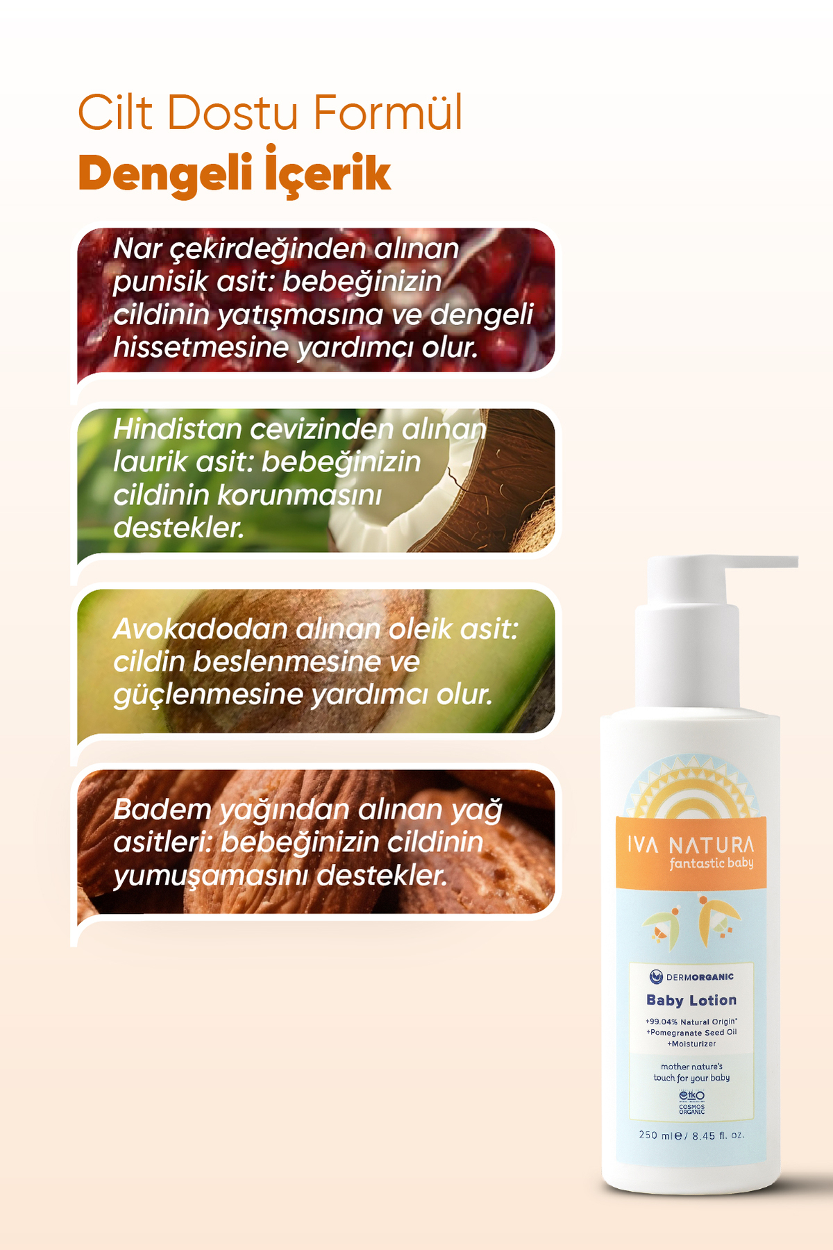 Iva Natura Organik Sertifikalı %98 Doğal Besleyici Bebek Losyonu Shea Ve Nar Özlü 250ml fotoğrafı 3 (önizleme)
