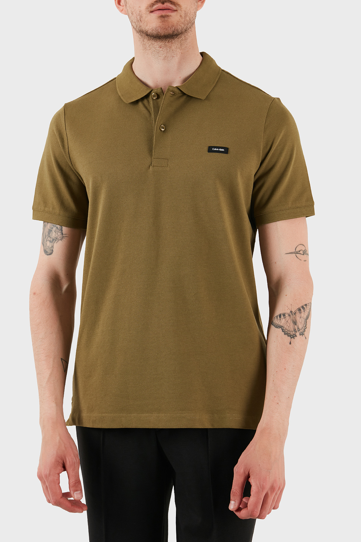 کلوین کلاین تی‌شرت یقه‌دار مردانه طرح لوگودار، پنبه‌ای ارگانیک، یقه پولو، سبز، K10K111196-LHT