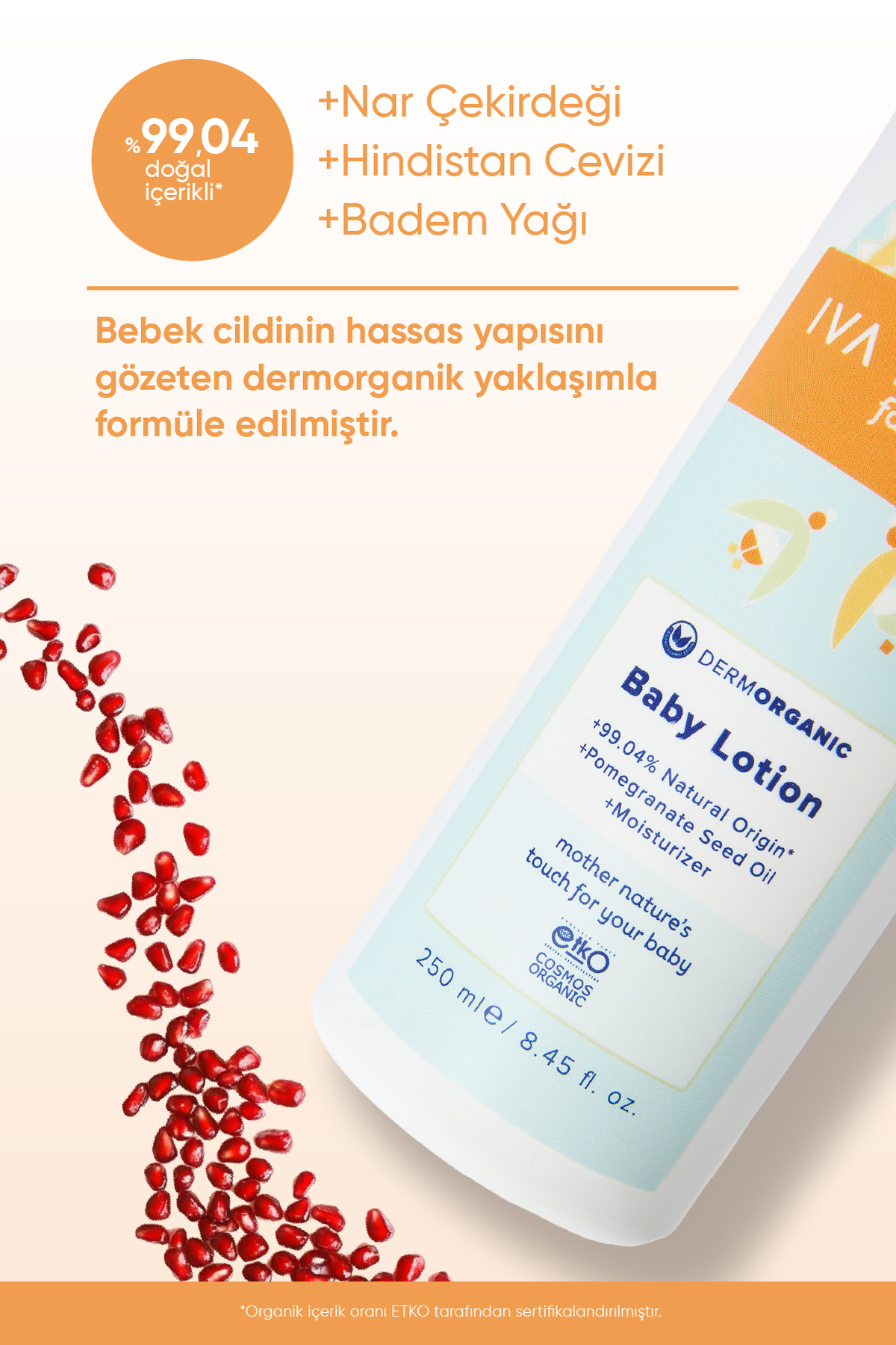 Iva Natura Organik Sertifikalı %98 Doğal Besleyici Bebek Losyonu Shea Ve Nar Özlü 250ml fotoğrafı 2 (önizleme)